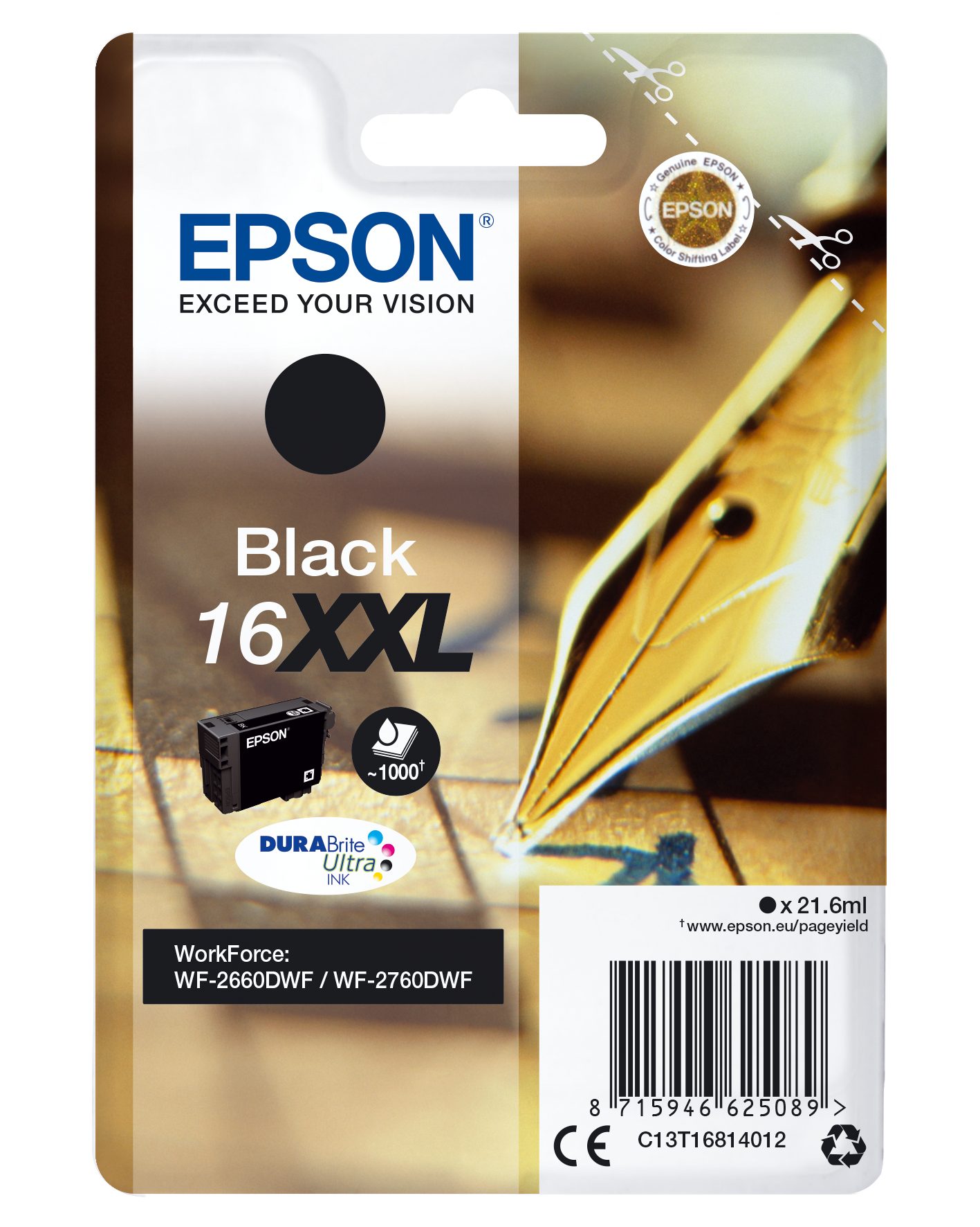 Epson C13T16814012 XXL Tintenpatrone (XXL-Pack, 1-tlg., Original Tintenpatrone, Größe XL)