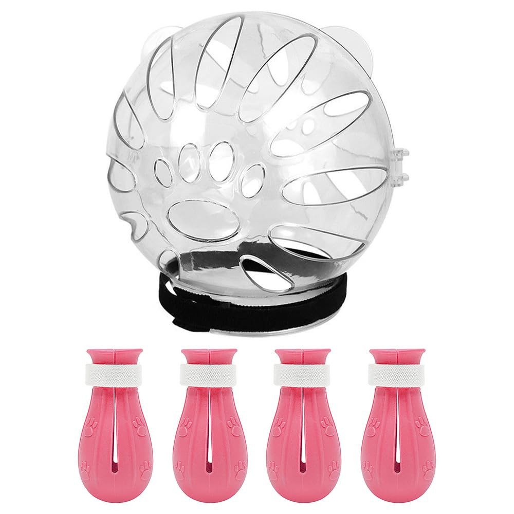 Ledander Schutzkragen Katzen-Atmungsaktiver Blasenhelm mit Silikon-Pfotenabdeckungen, verstellbare Kapuze aus Kunststoff,Baden,Rasieren,Nagelschneiden