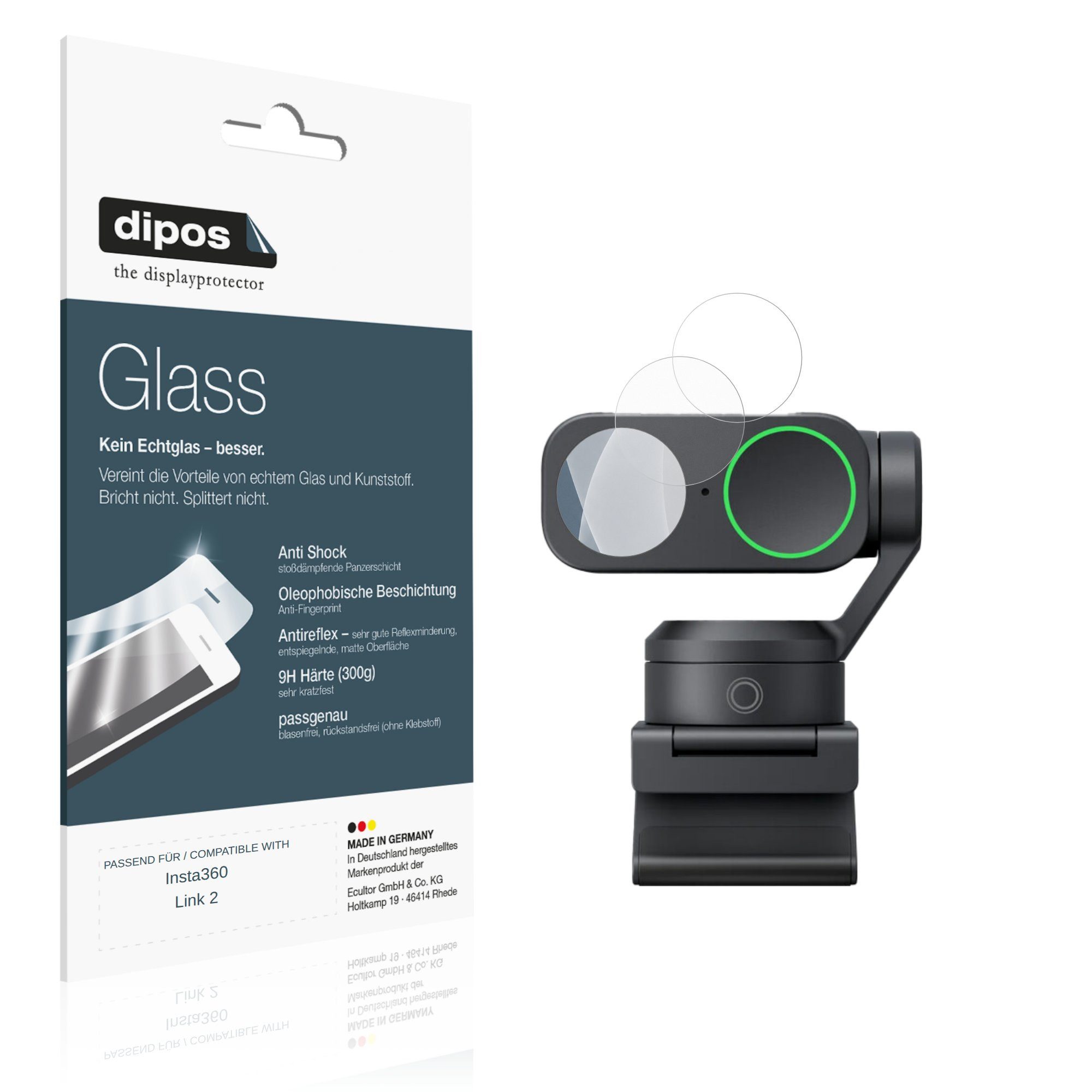 dipos Displayschutzfolie Schutzfolie für Insta360 Link 2, 2 Stück, Displayschutz Schutz Folie Made in Germany