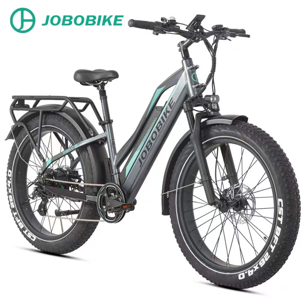 JOBOBIKE E-Bike Mountainbike 26 Zoll, 4'' Fatbike-Reifen mit Pannenschutz, für Outdoor-Abenteuer, 7 Gang Shimano, Kettenschaltung, Heckmotor, 840 Wh, (5 Stufen, LCD-Farbdisplay, Bremslicht- und Blinker), 180km, Gefederte Sattelstütze, MTB, Elektrofahrrad