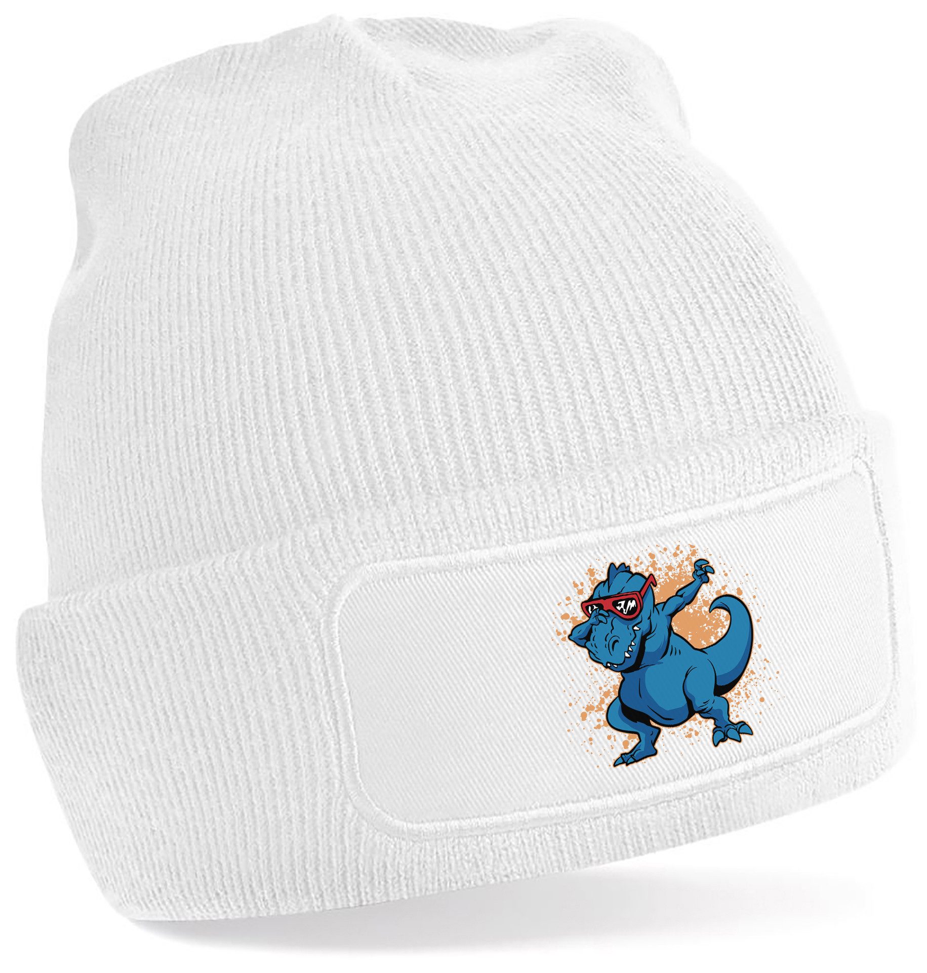 Strickmütze für kalte Tage - Beanie mit Dab tanzendem Dino Print