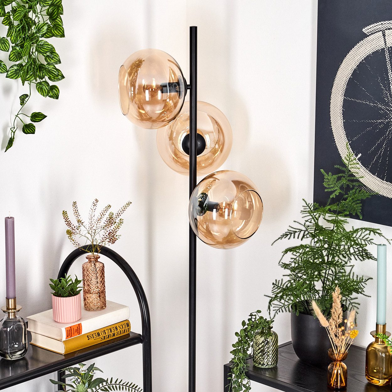 hofstein Stehlampe Stehlampe aus Metall/Glas in Schwarz/Bernstein mit Fußsc günstig online kaufen