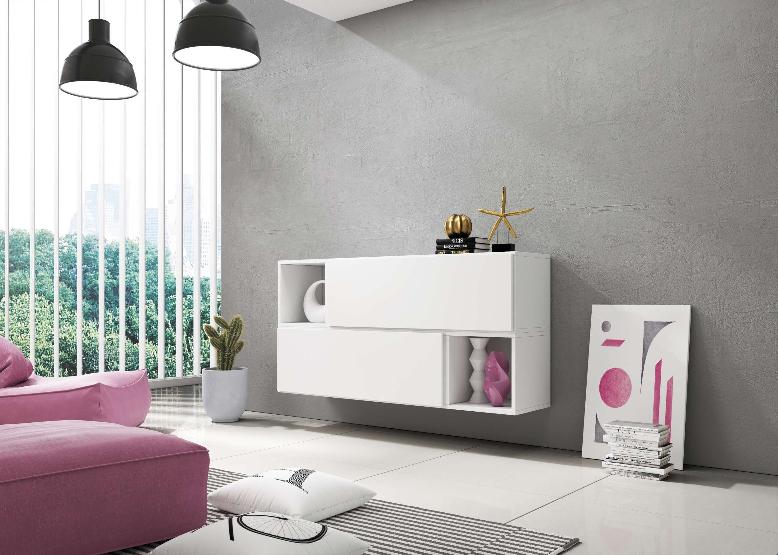 Stylefy Wohnwand Cono XIV, (Set (4-St), Wohnmöbel, Wohnzimmer-Set), bestehend aus 2xWandregal und 2xHängeschrank, mit Push-to-Open, Modern Design Weiß Matt