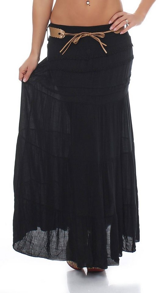 malito more than fashion Sommerrock malito Damen Maxi Rock mit Strickmuster, langer Rock mit Gürtel, luftiger Maxirock