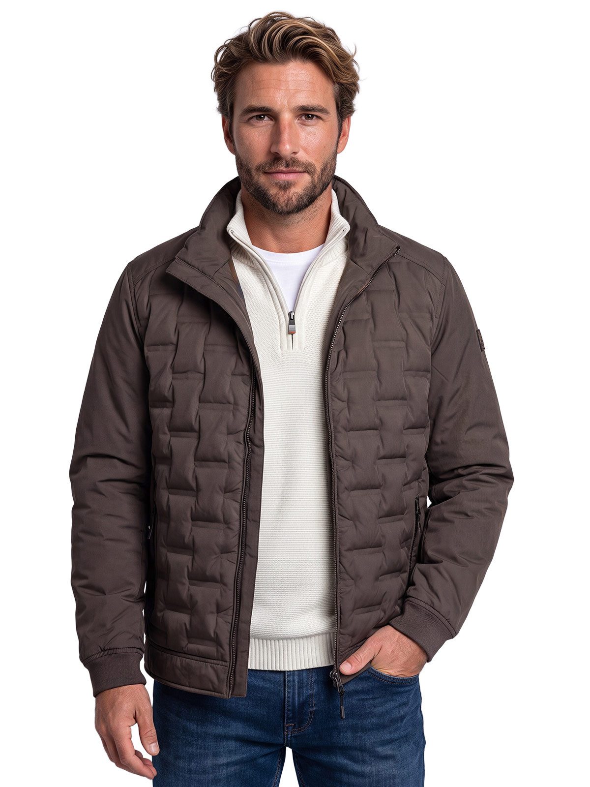 emilio adani Steppjacke Herren Steppjacke mit Stehkragen, Braun