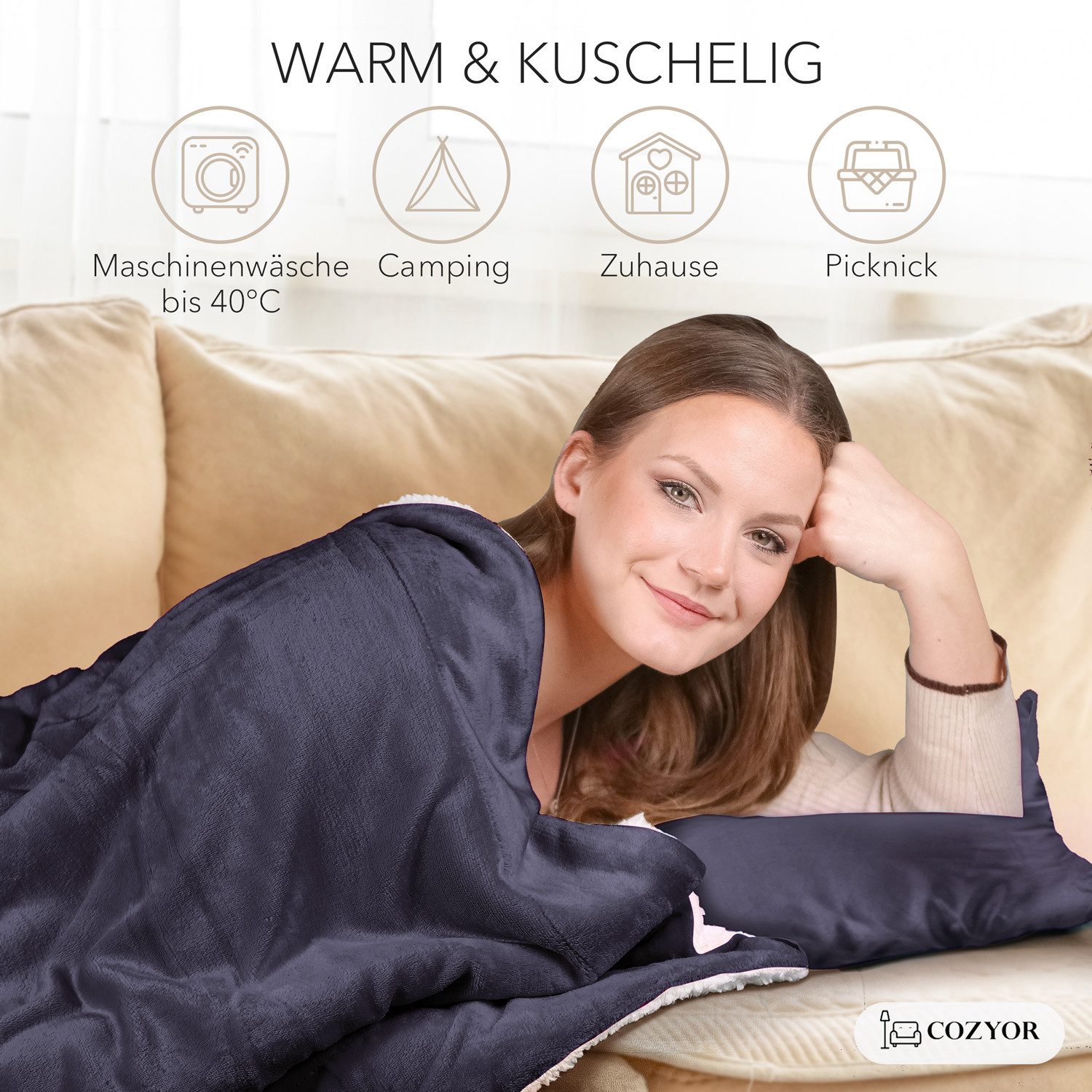Wohndecke Kuscheldecke XL warm Sherpa, dicke Sofadecke, hochwertige Tagesdecke, Cozyor – Bild 3 von 5