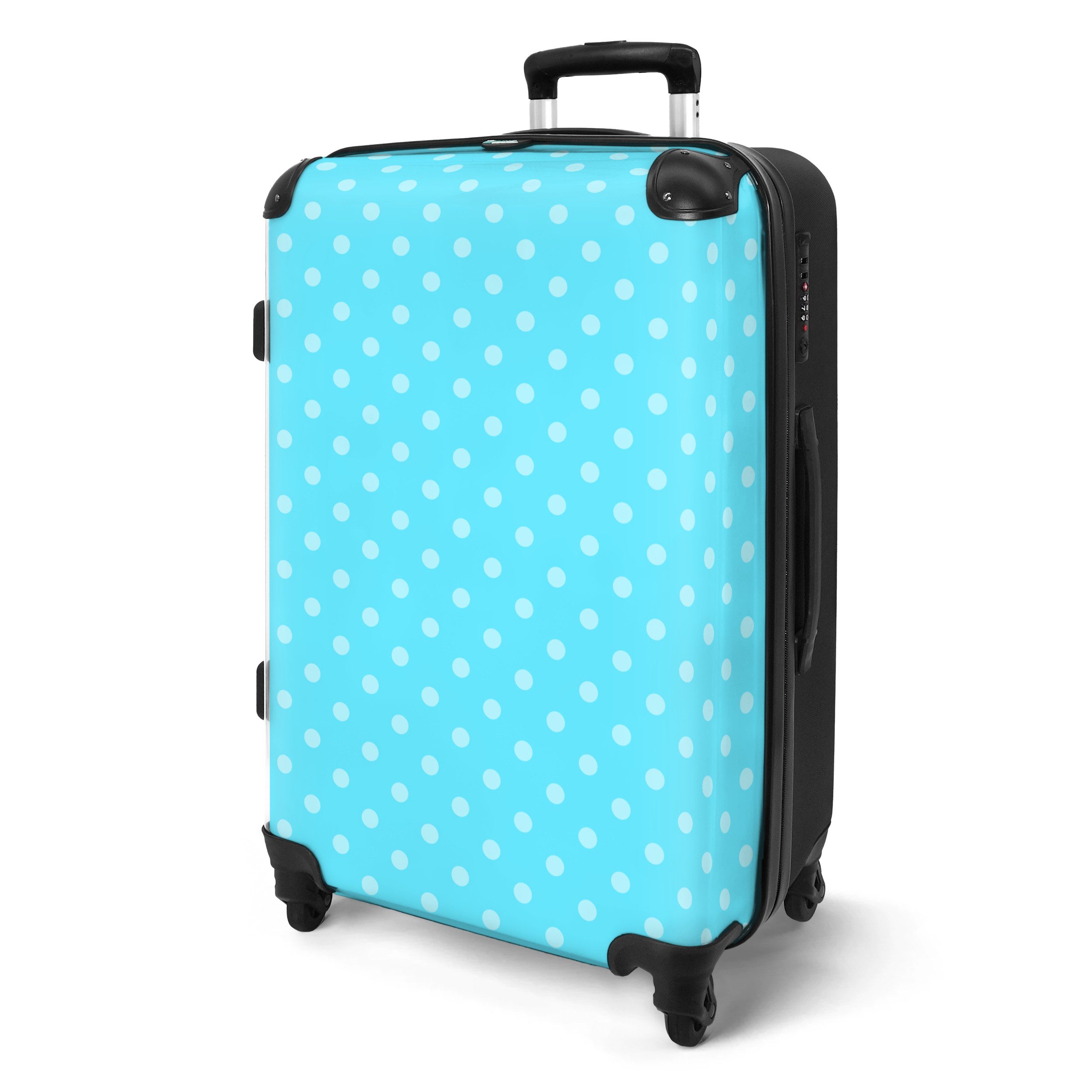 NoBoringSuitcases.com© Hartschalen-Trolley Blau - Punkte - günstig online kaufen
