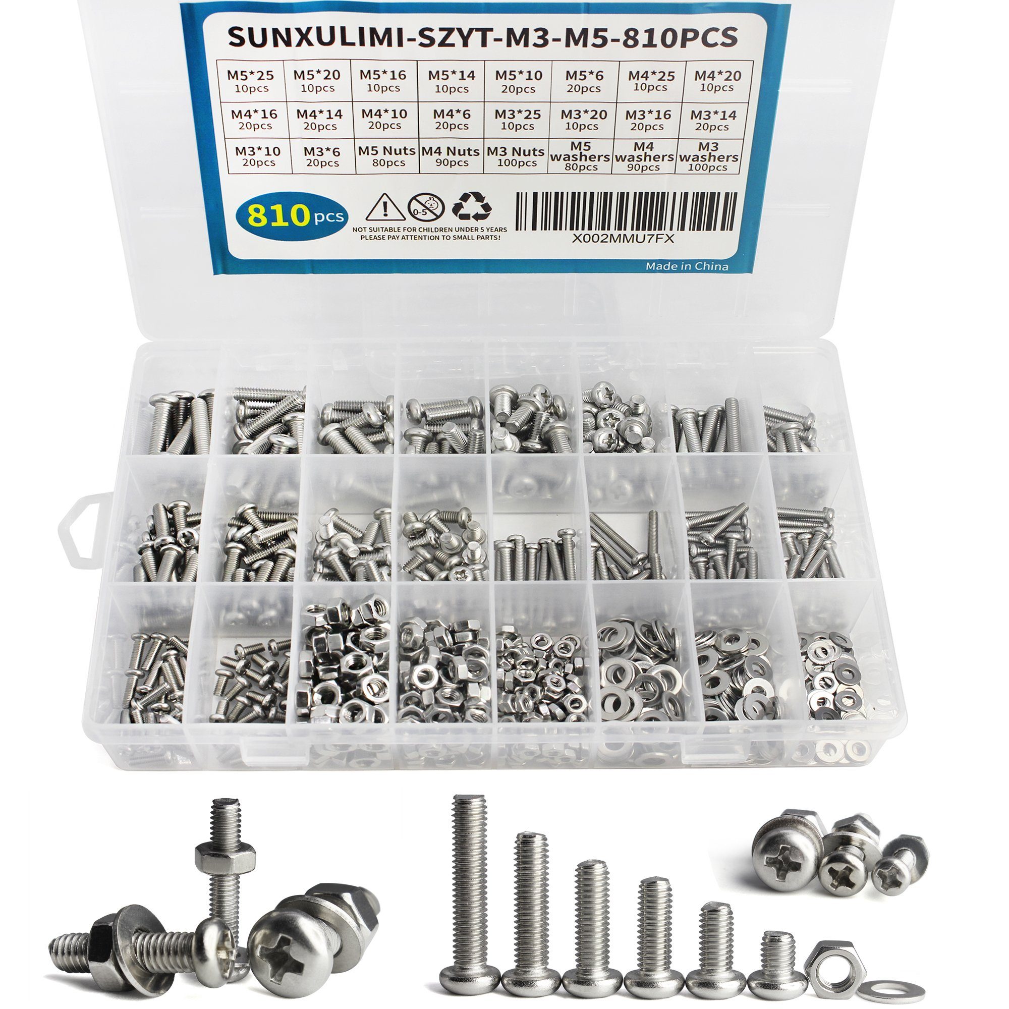 Natsen Schrauben-Set 560pcs Linsenkopfschrauben Innensechskant M3 M4 M5 M6,  (mit Muttern und Unterlegscheiben, Edelstahl), Linsenschrauben  Maschinenschrauben Sortiment Kit in Aufbewahrungsbox