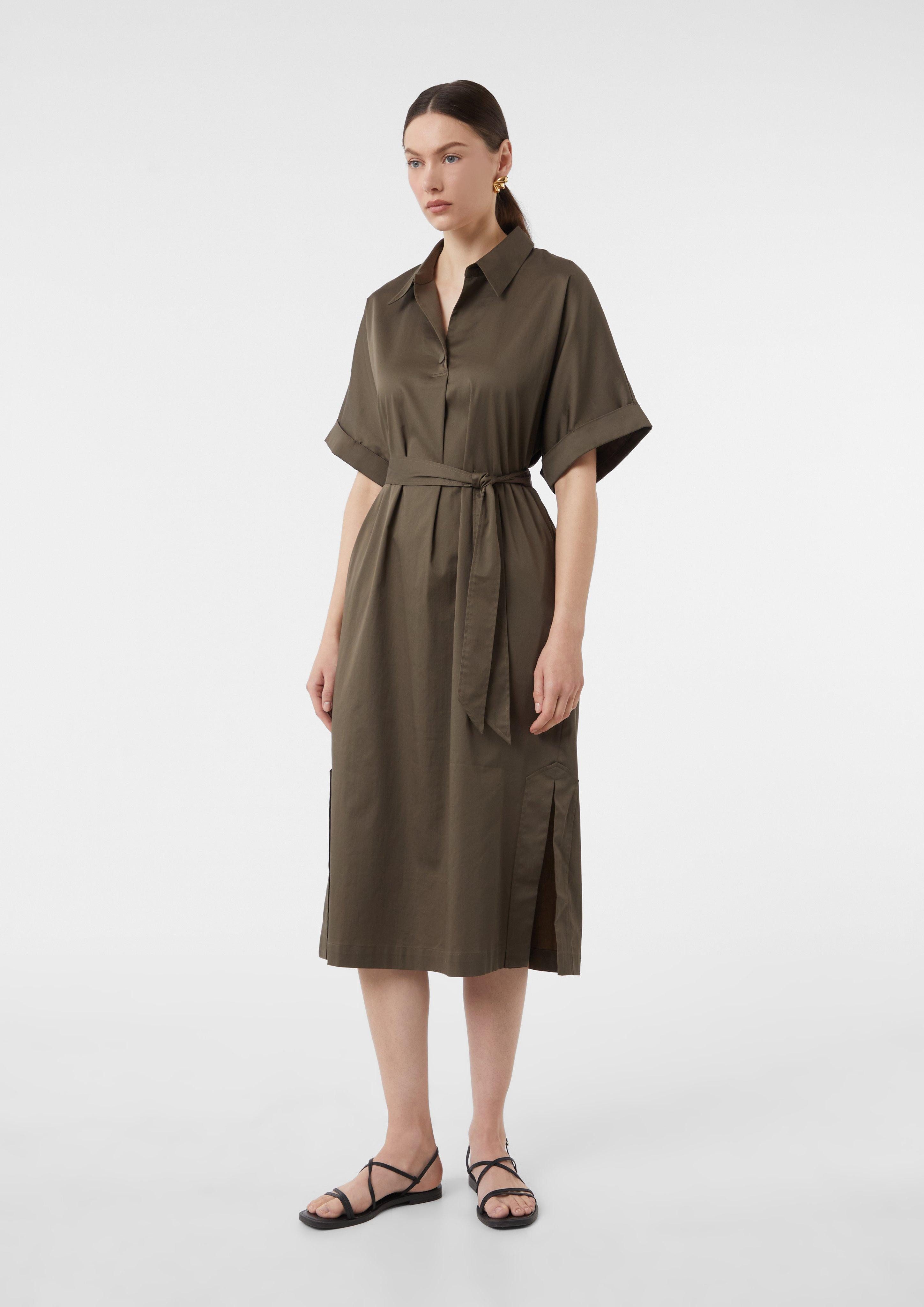 Maxikleid Midi-Hemdblusenkleid aus Baumwollsatin