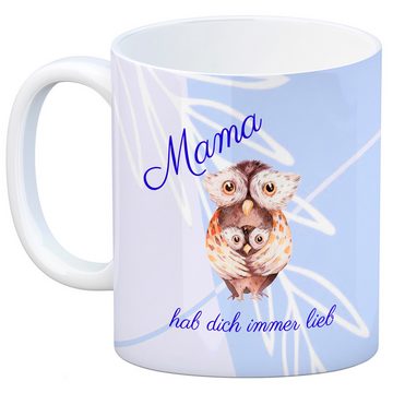 speecheese Tasse Mama hab dich immer lieb Kaffeebecher mit niedlicher Eule in blau