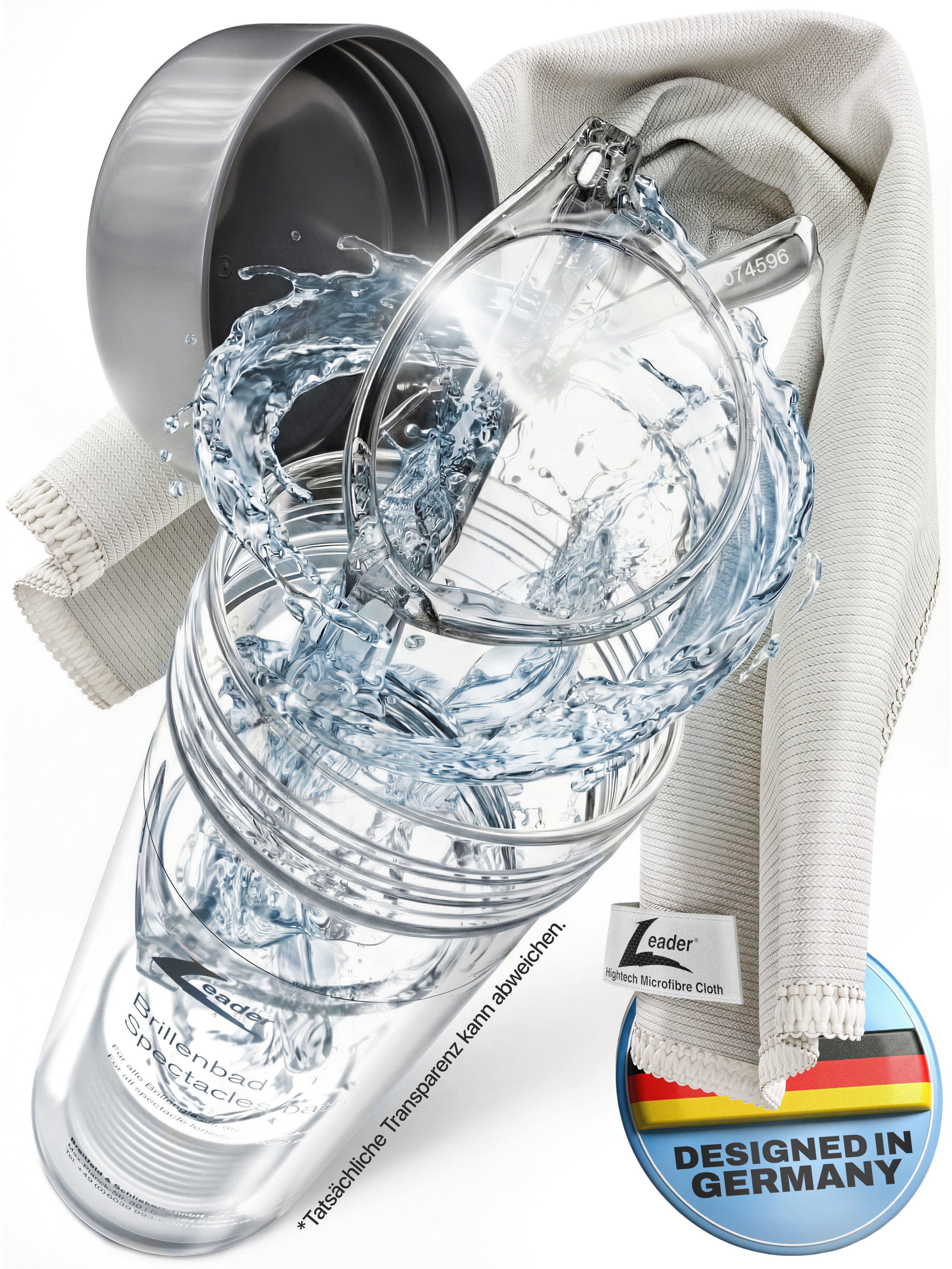 Leader Reinigungs-Set LEADER Brillenbad Set – Schüttelbad, 50ml Spezialreiniger & Putztuch, (Brillenreinigungs-Set, Optimale Reinigung Ihrer Brille für Zuhause oder Unterwegs), - Geeignet für alle Arten Brillengläser