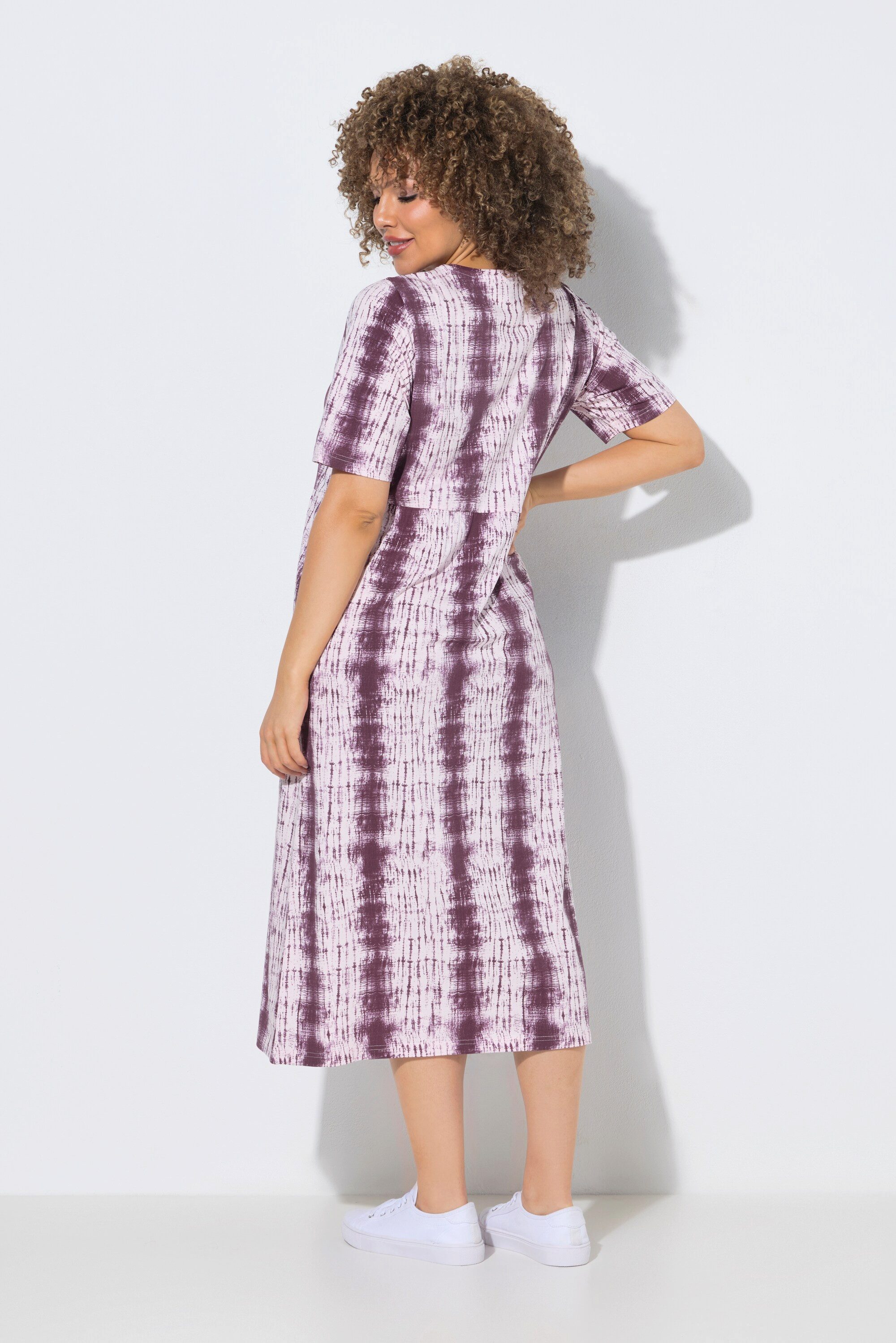 Ulla Popken Jerseykleid Midikleid Batikstreifen A-Linie Rundhals Halbarm – Bild 3 von 4