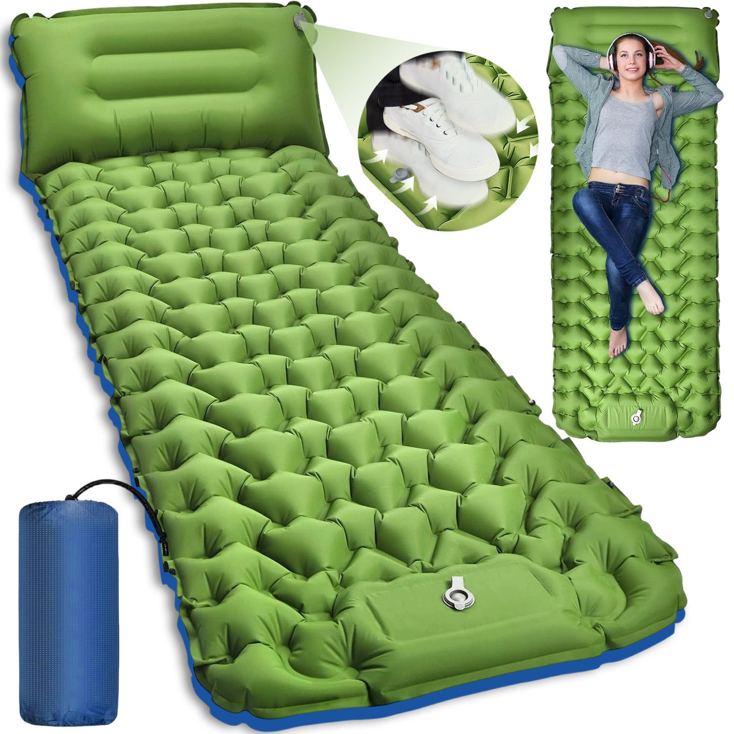 AKKEE Isomatte Outdoor, Isomatte Camping Outdoor, Isomatte Ultraleicht, 200cm, Outdoor Camping Schlafmatte Aufblasbar Sleeping Pad