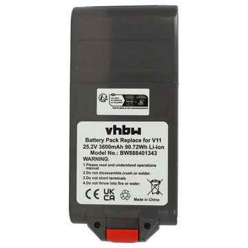 vhbw kompatibel mit Dyson V11 Torque Drive Extra, Fluffy Extra, Torque Size Staubsauger-Akku Li-Ion 3600 mAh (25,2 V)