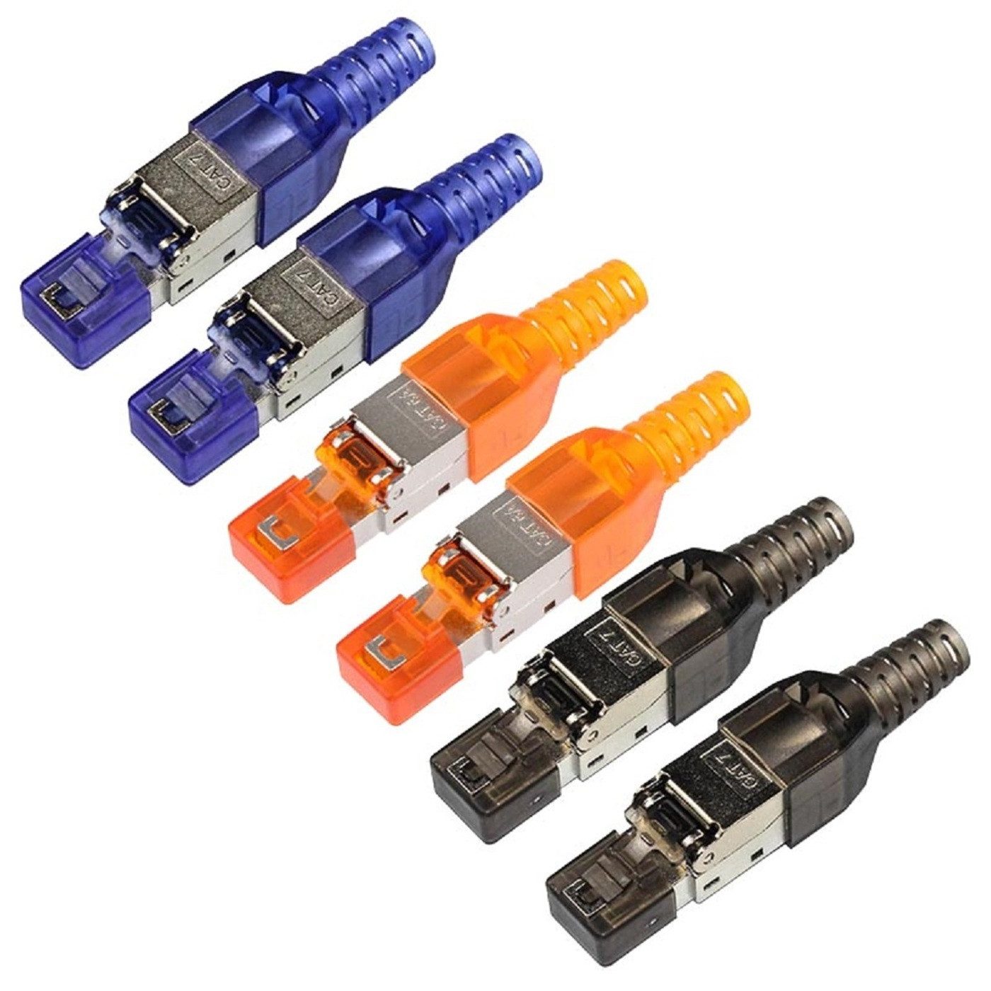 Wooja WOOJA Feldkonfektionierbare RJ-45-Stecker Kat.7 CAT7 3x2 Stück Netzwerk-Adapter RJ45, Geschirmt, Kategorie 7, Cat7, werkzeuglose Montage
