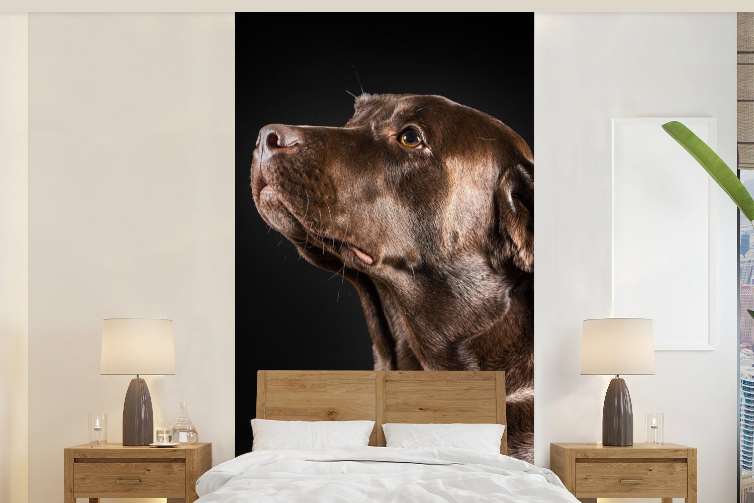 MuchoWow Fototapete Hund - Braun - Porträt, Matt, bedruckt, (2 St), Vliestapete für Wohnzimmer Schlafzimmer Küche, Fototapete