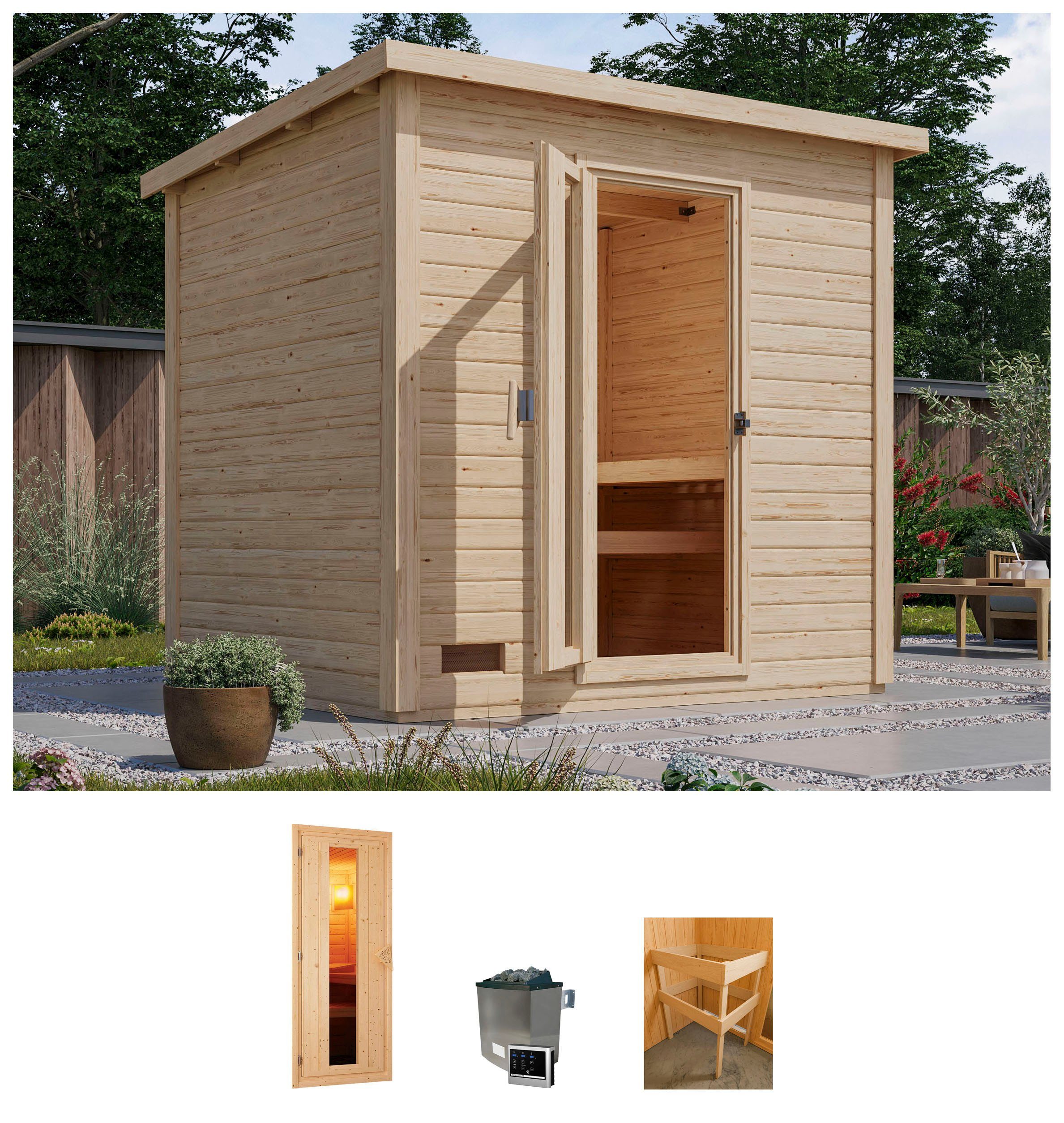 Karibu Saunahaus Talo 3, BxTxH: 248 x 212 x 238 cm, 38 mm, (Set) Ofen 9 KW externe Strg easy