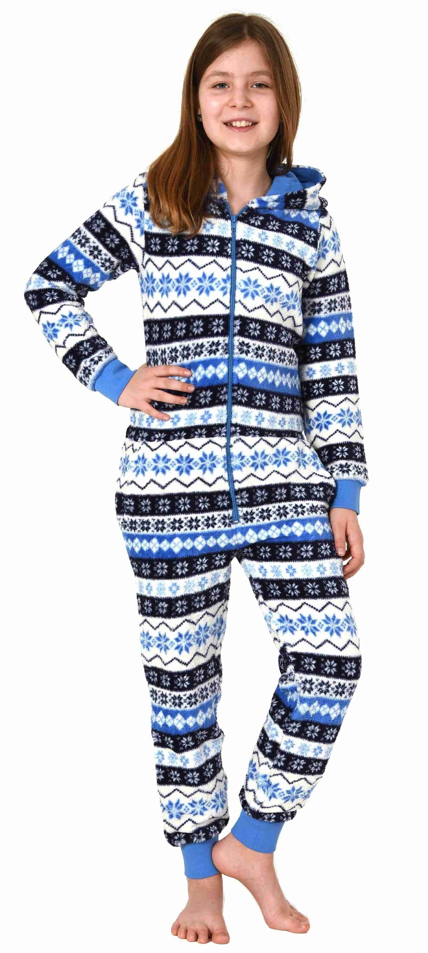 Normann Pyjama Mädchen Jumpsuit Overall Schlafanzug in Norweger Optik blau