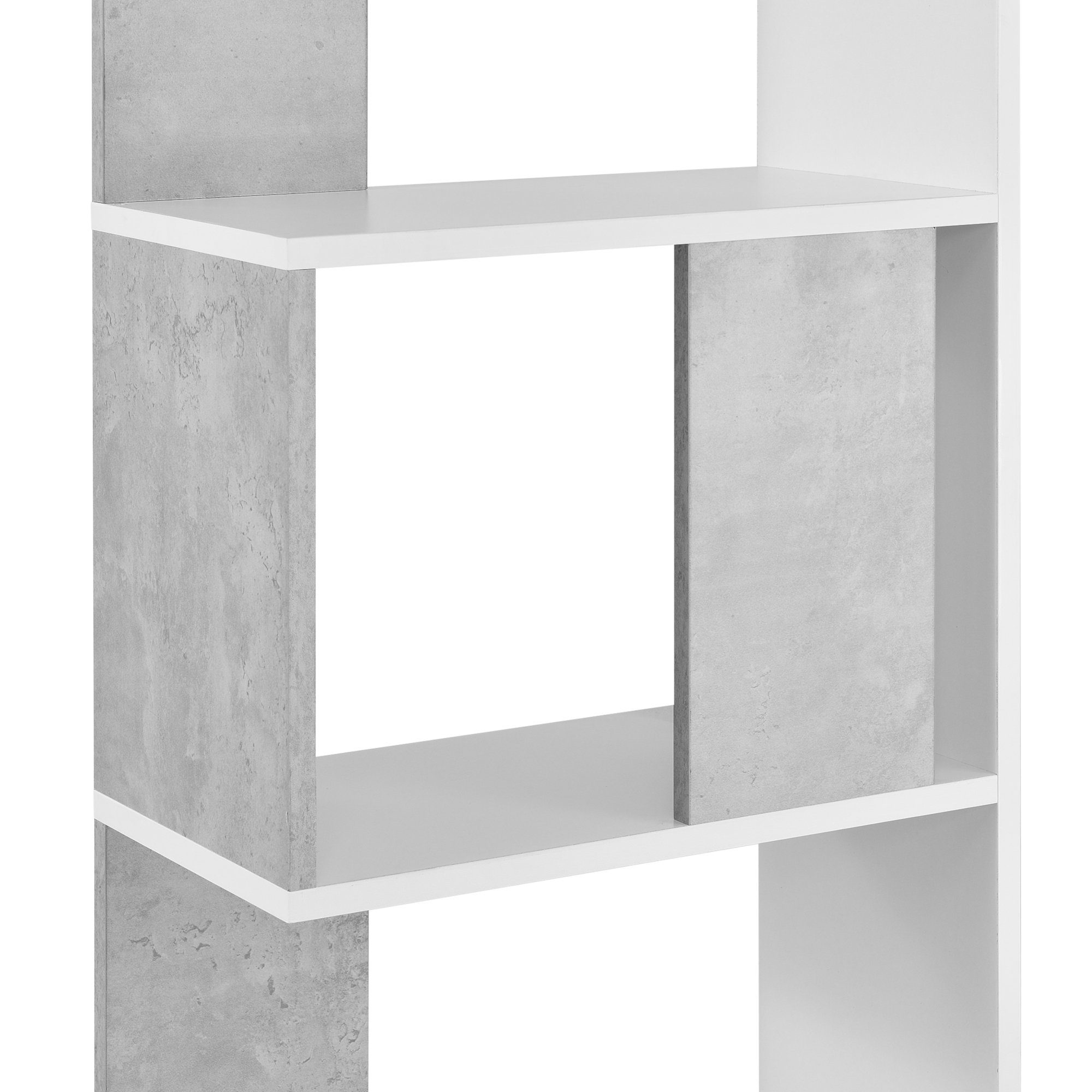 en.casa - Bücherregal, betonfarben mit 159x45x23,5cm weiß Ablageflächen »Aneby« Regal Weiß/Betonoptik 5