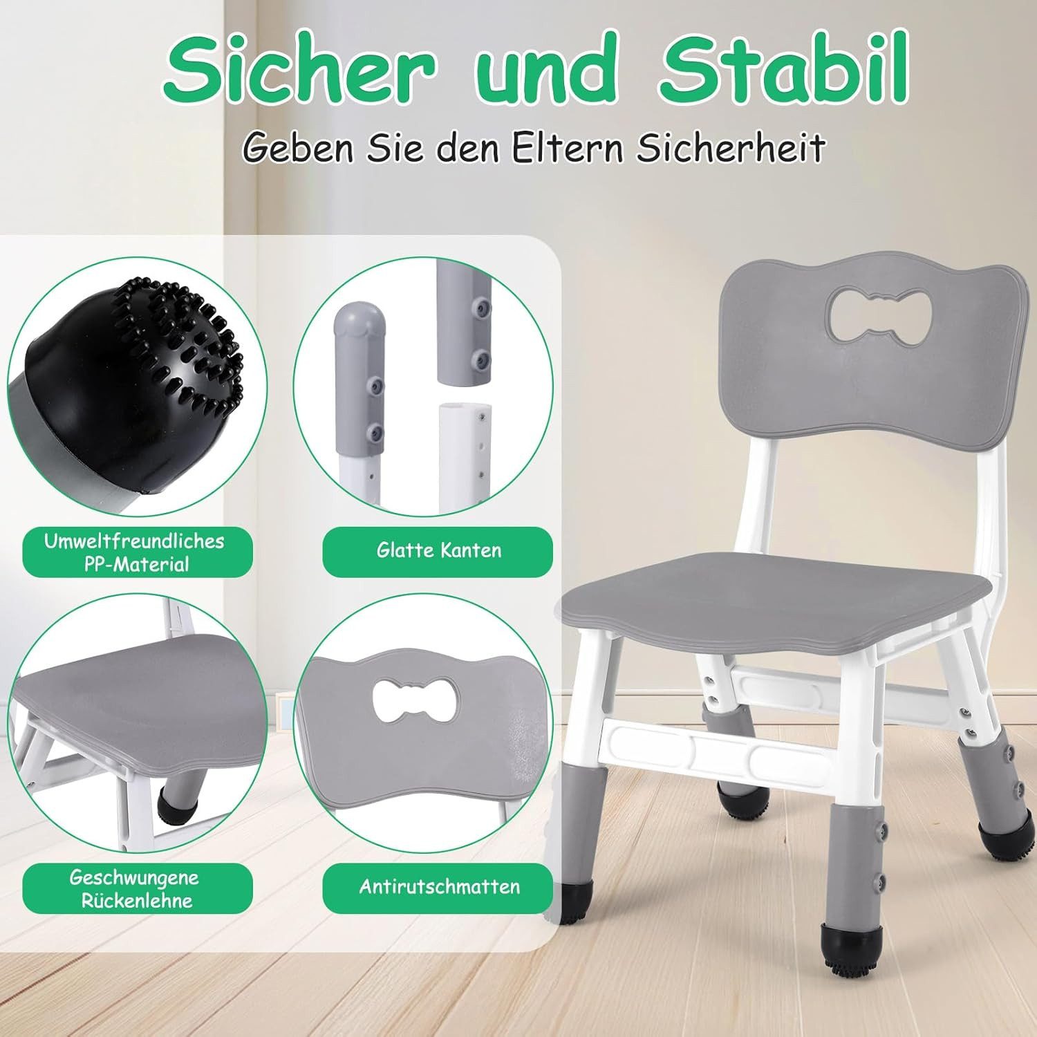 TLGREEN Kindersitzgruppe Kinder Schreibtischstuhl Höhenverstellbar, (Kinderstühle mit Rückenlehne, 4-tlg., für Kinderzimmer Schule Kindertagespflege), Kinder St – Bild 4 von 5
