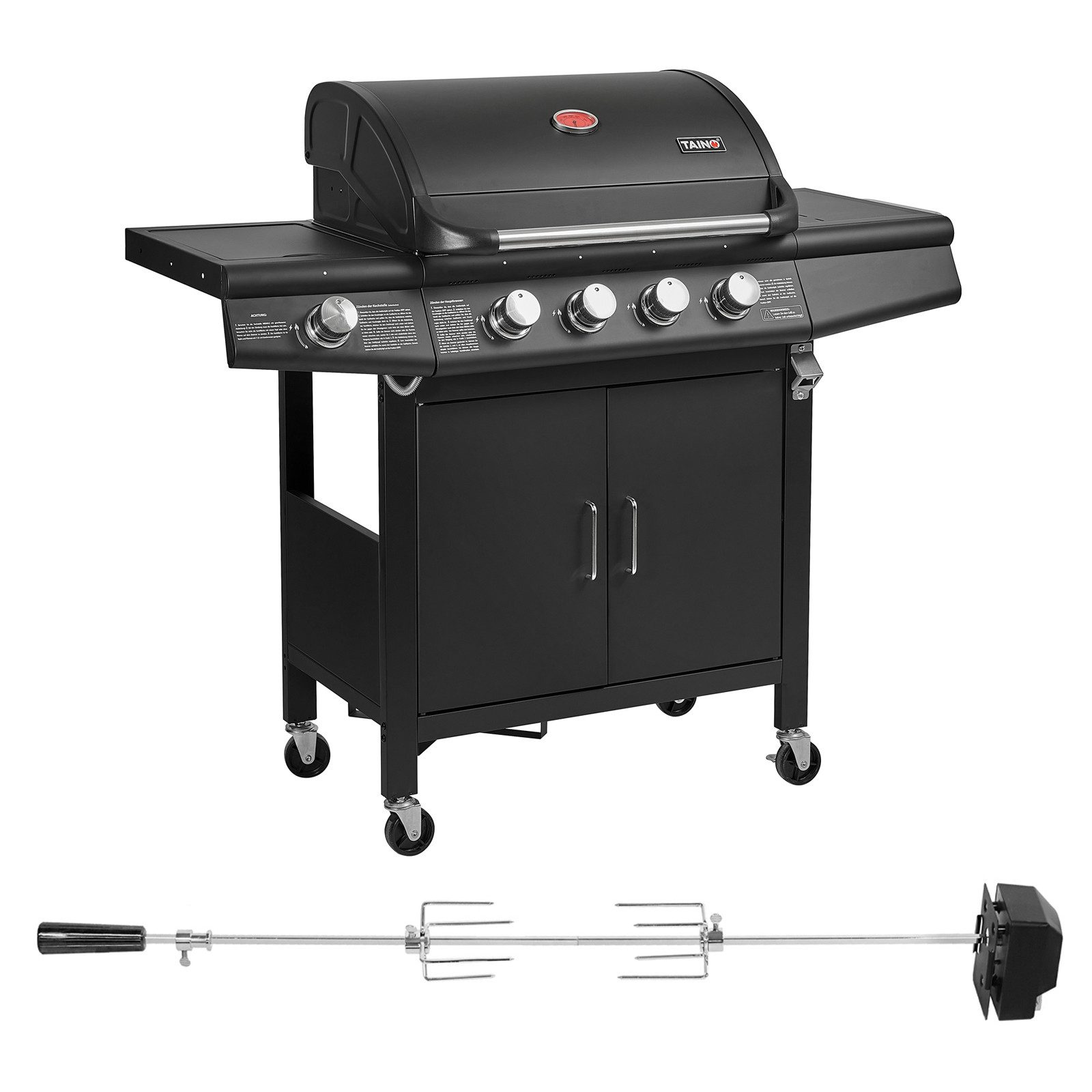 TAINO Gasgrill TAINO RED 4+1 Gasgrill Set mit Drehspieß, 1x Gasgrill, 1x Drehspieß, Gesamtmaße: ca. 135 x 114 x 54 cm (BxHxT)
