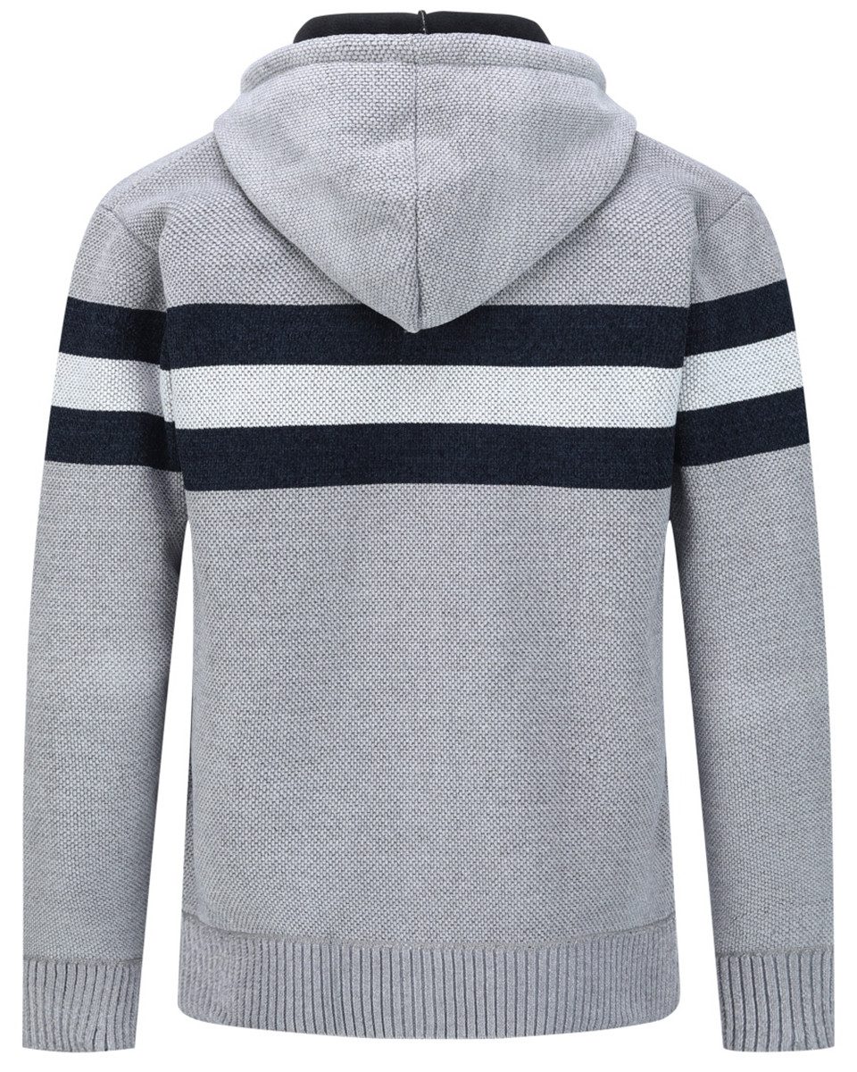 Allthemen Cardigan mit Kapuze Strickjacke Herren gefütterte Winterjacke Kontraststreifen – Bild 3 von 5