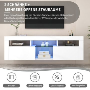 EXTSUD TV-Schrank Modernes 140 cm großes weißes TV-Schrank mit LED-Beleuchtung