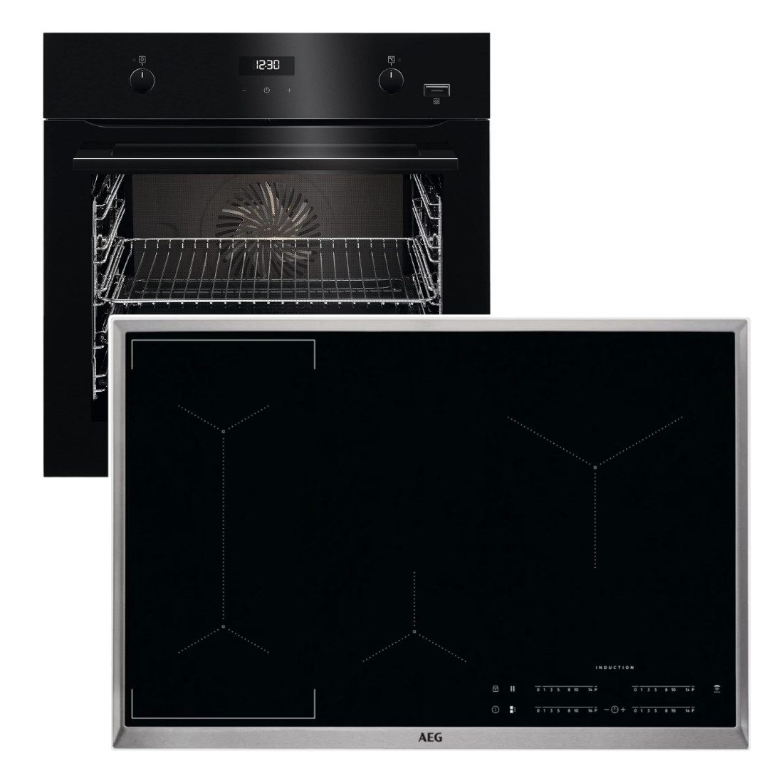 AEG Backofen-Set Backofen SteamBake + Induktionskochfeld 80cm Bridge Hob2Hood Boost, mit Nein