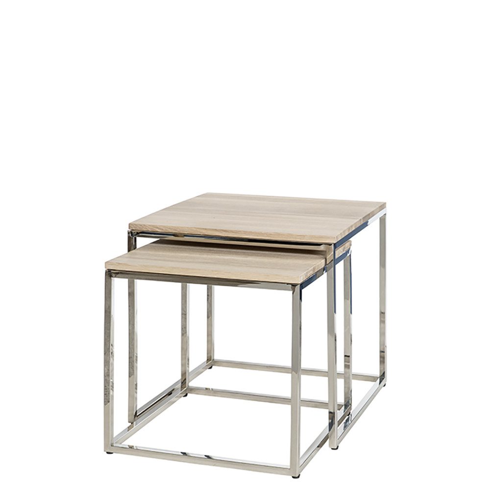Fink Beistelltisch NOVO - Wohnzimmertisch aus Eiche - Beistelltisch H.46cm - Couchtisch (Dekotisch - kleiner Tisch), Kaffeetisch eckig - Sofatisch aus Holz und Edelstahl - Couch-Tisch