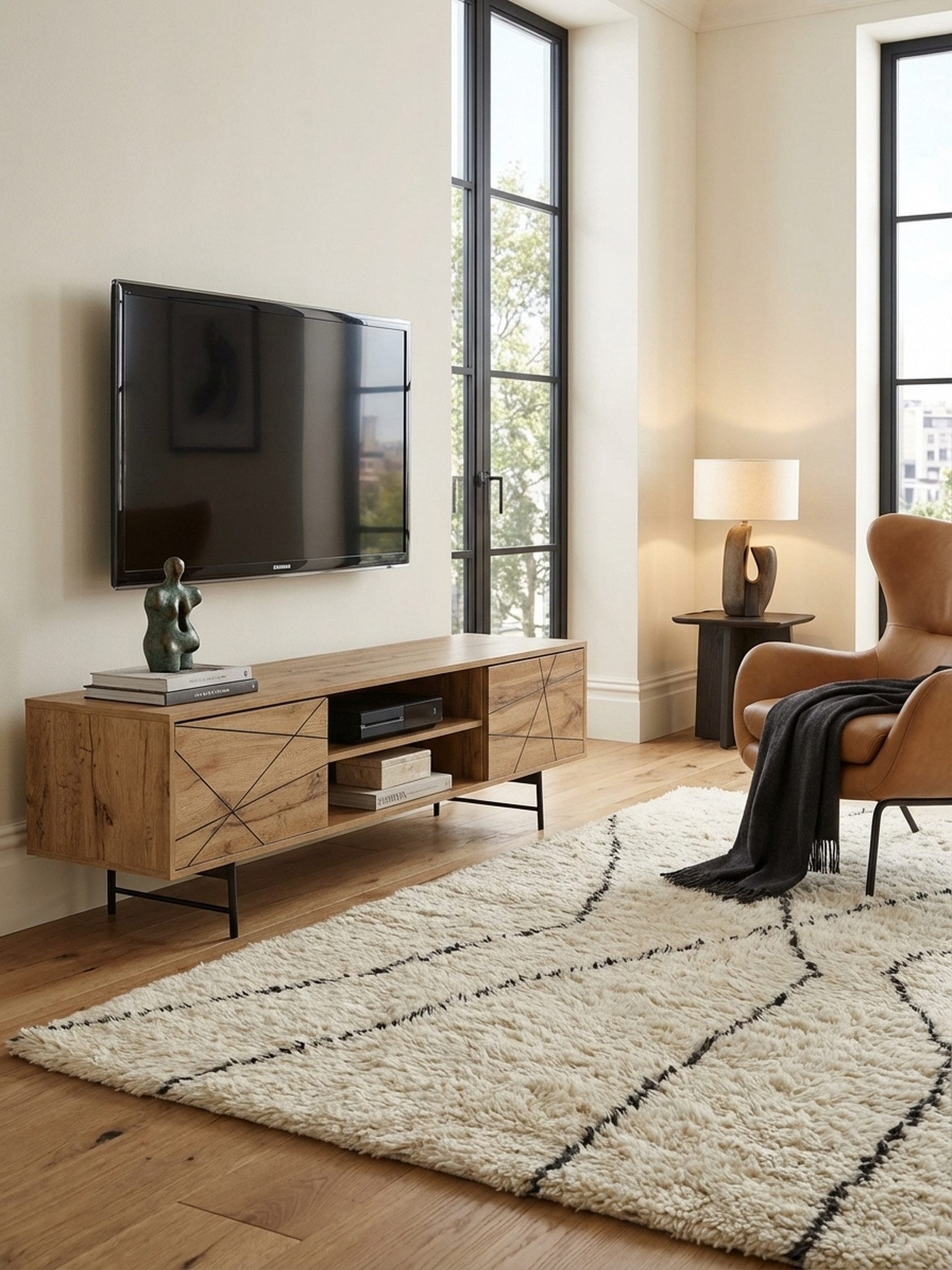 KADIMA DESIGN Lowboard Lowboard Holz Eiche-Dekor 160x45x40 cm TV-Kommode mit zwei Türen, (Fernsehkommode Wohnzimmer), Design TV-Schrank Hoch, Fernsehtisch Fernsehschrank Modern