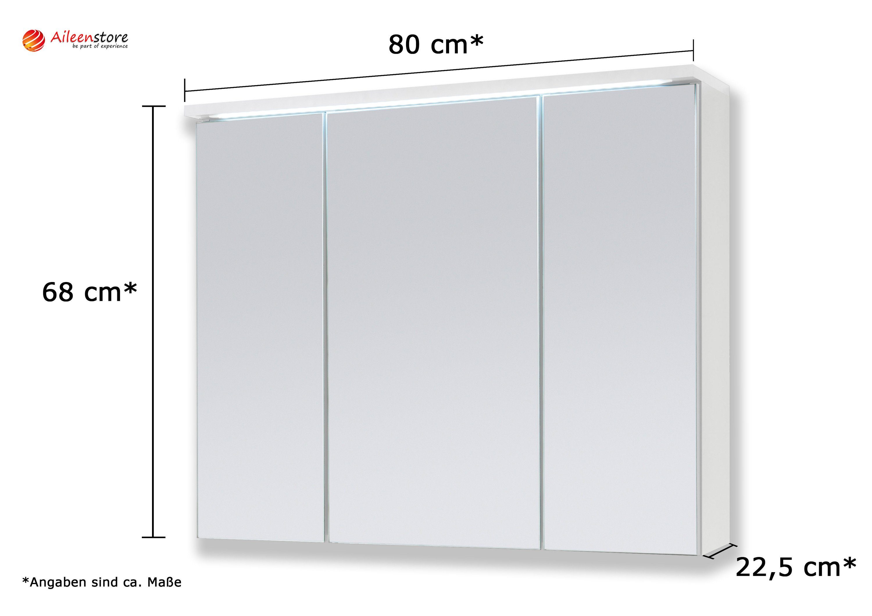 Aileenstore Spiegelschrank DUO Breite 80 LED-Beleuchtung Schalter-/Steckdosenbox, cm
