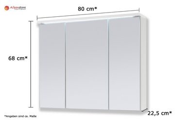 Aileenstore Spiegelschrank DUO Breite 80 cm, Schalter-/Steckdosenbox, LED-Beleuchtung