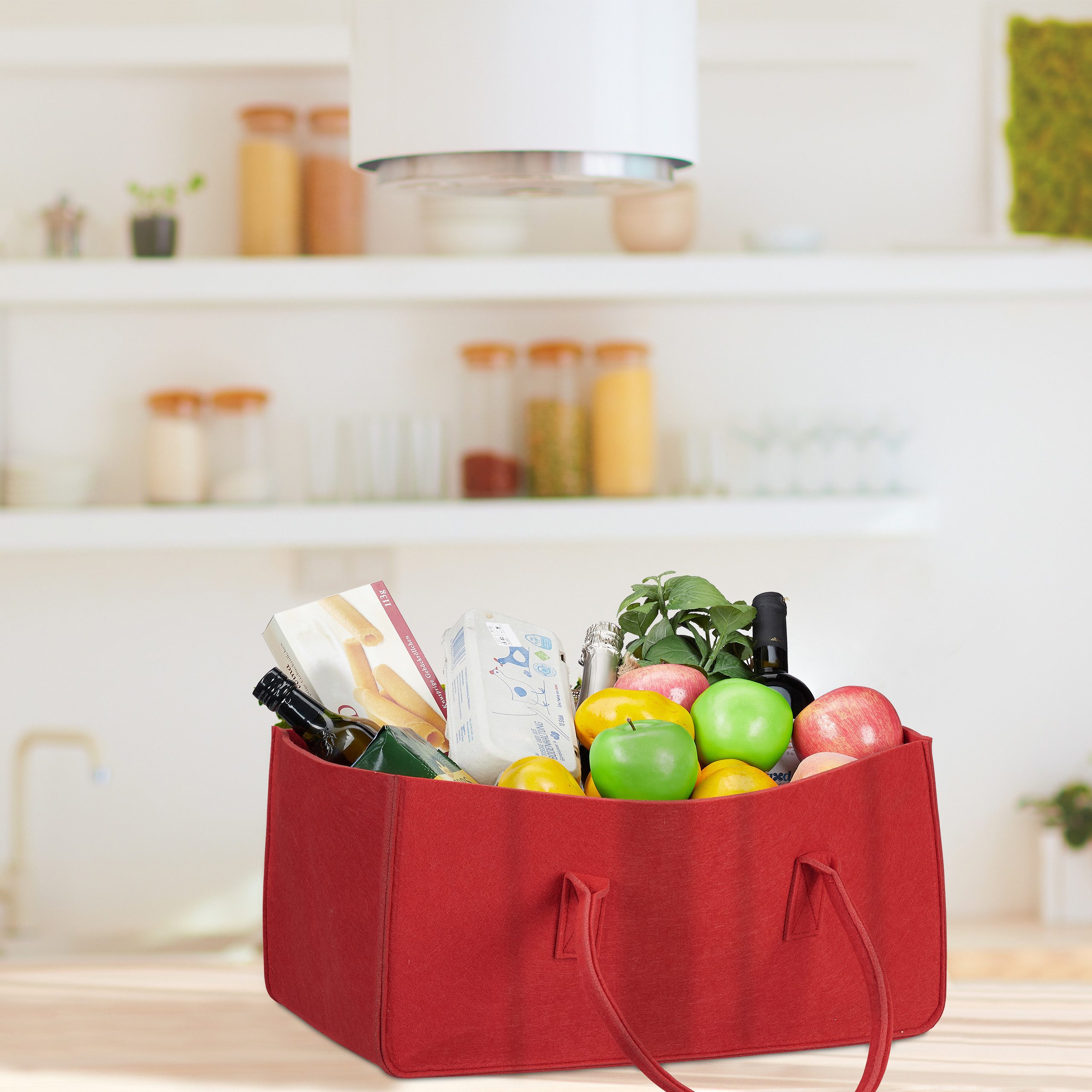 relaxdays Holztragetasche Kaminholztasche aus Filz, Rot günstig online kaufen