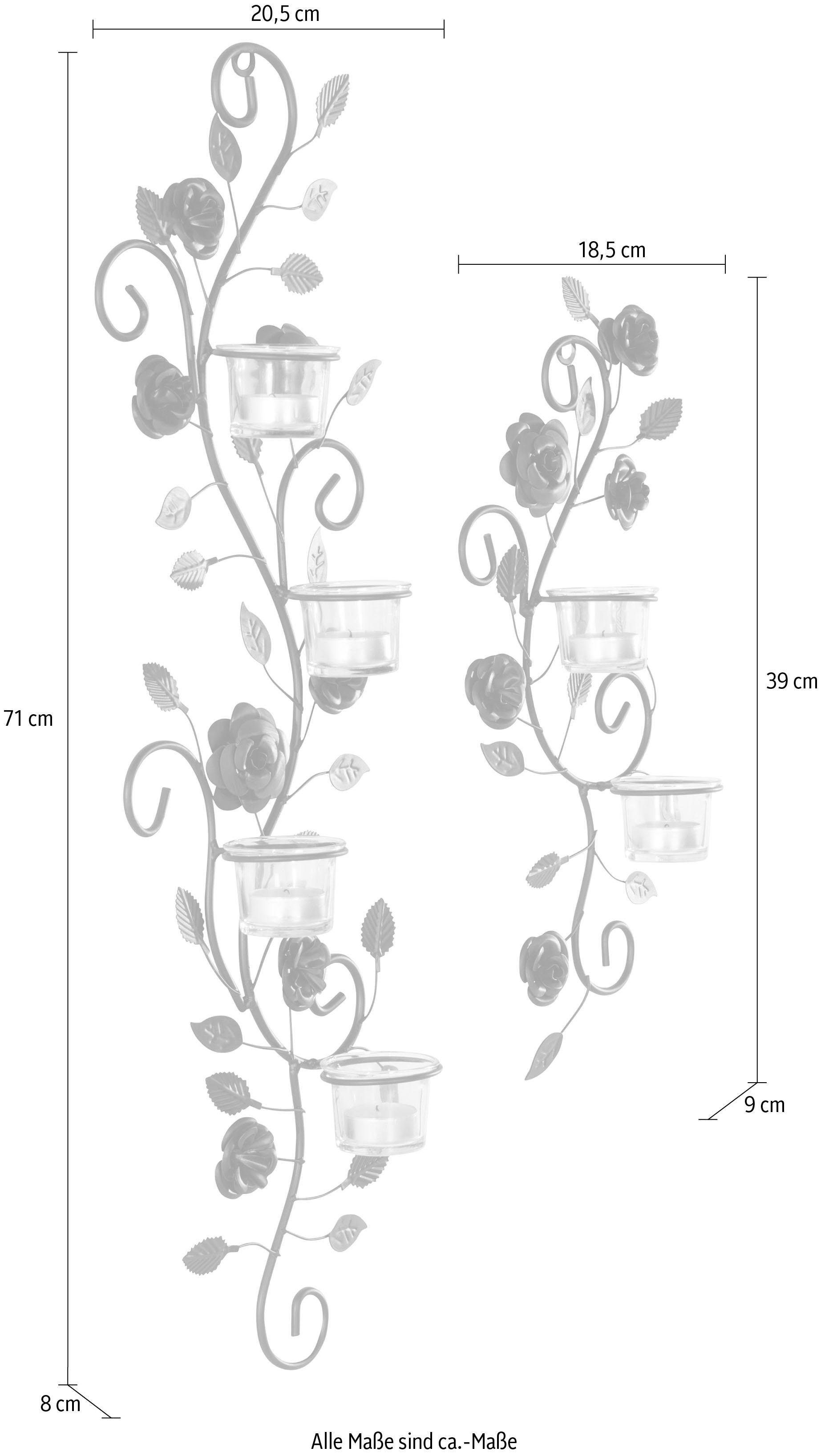 Wandkerzenhalter Glas, schwarz Blumenranke, Metall, antik affaire (2er-Set), Landhaus, Home schwarz