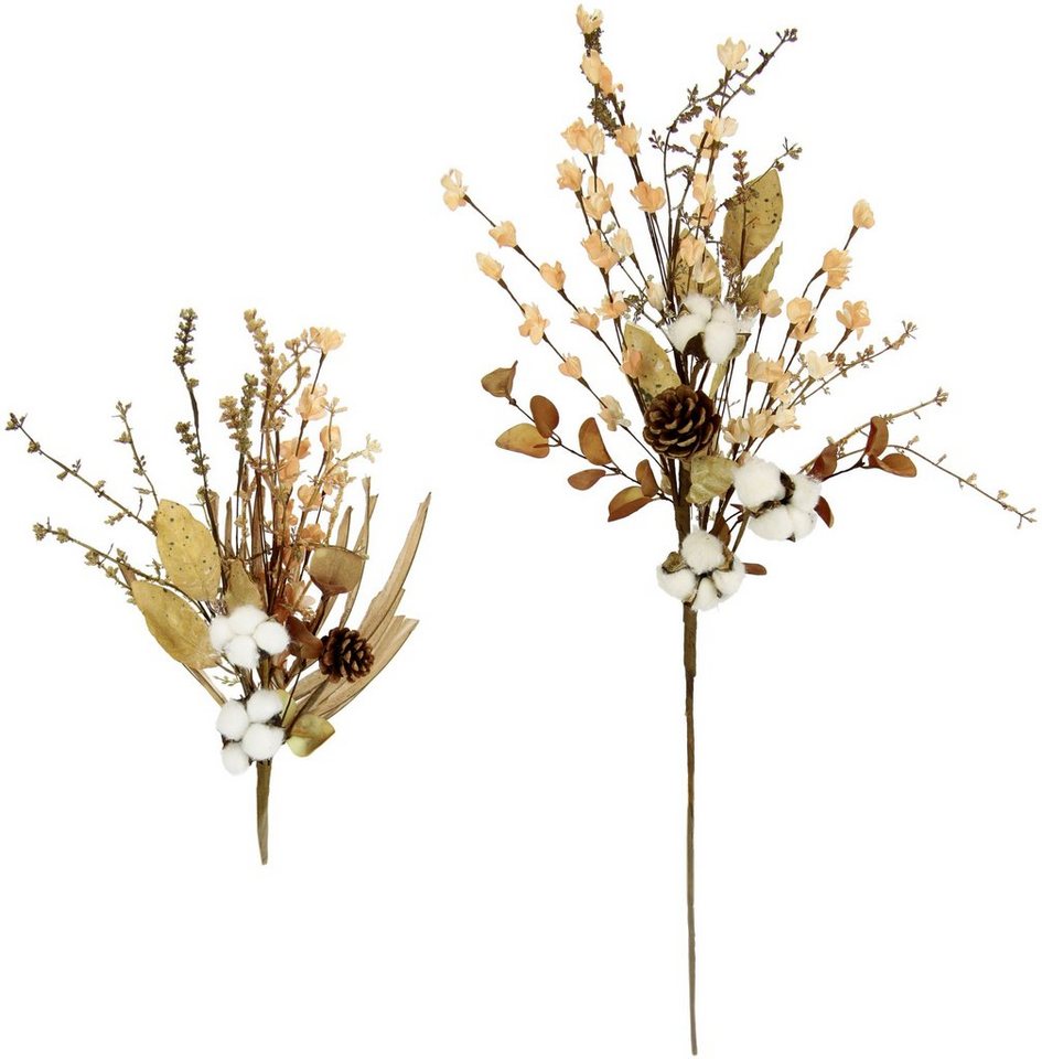 Kunstblume Baumwollzweig mit Zapfen, I.GE.A., Höhe 80 cm, 2er Set Dekozweig  Graszweig Herbstzweig Künstliche Blumen
