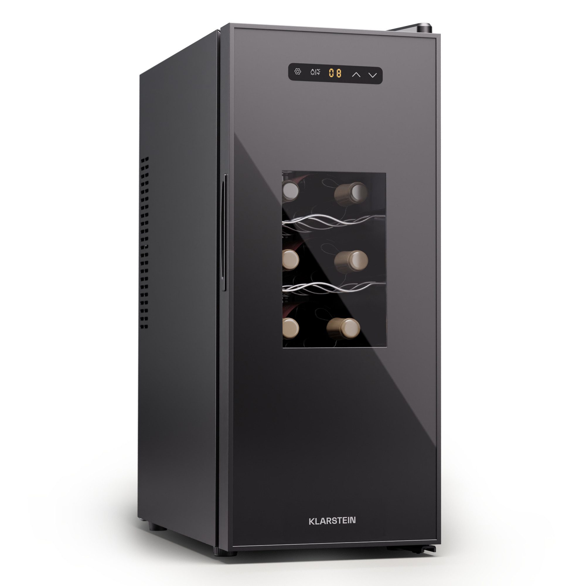 Klarstein Weinkühlschrank Silent Vino 12 Uno Slim, für 12 Standardflaschen á 0,75l,Wein Flaschenkühlschrank Weintemperierschrank Weinschrank Kühlschrank