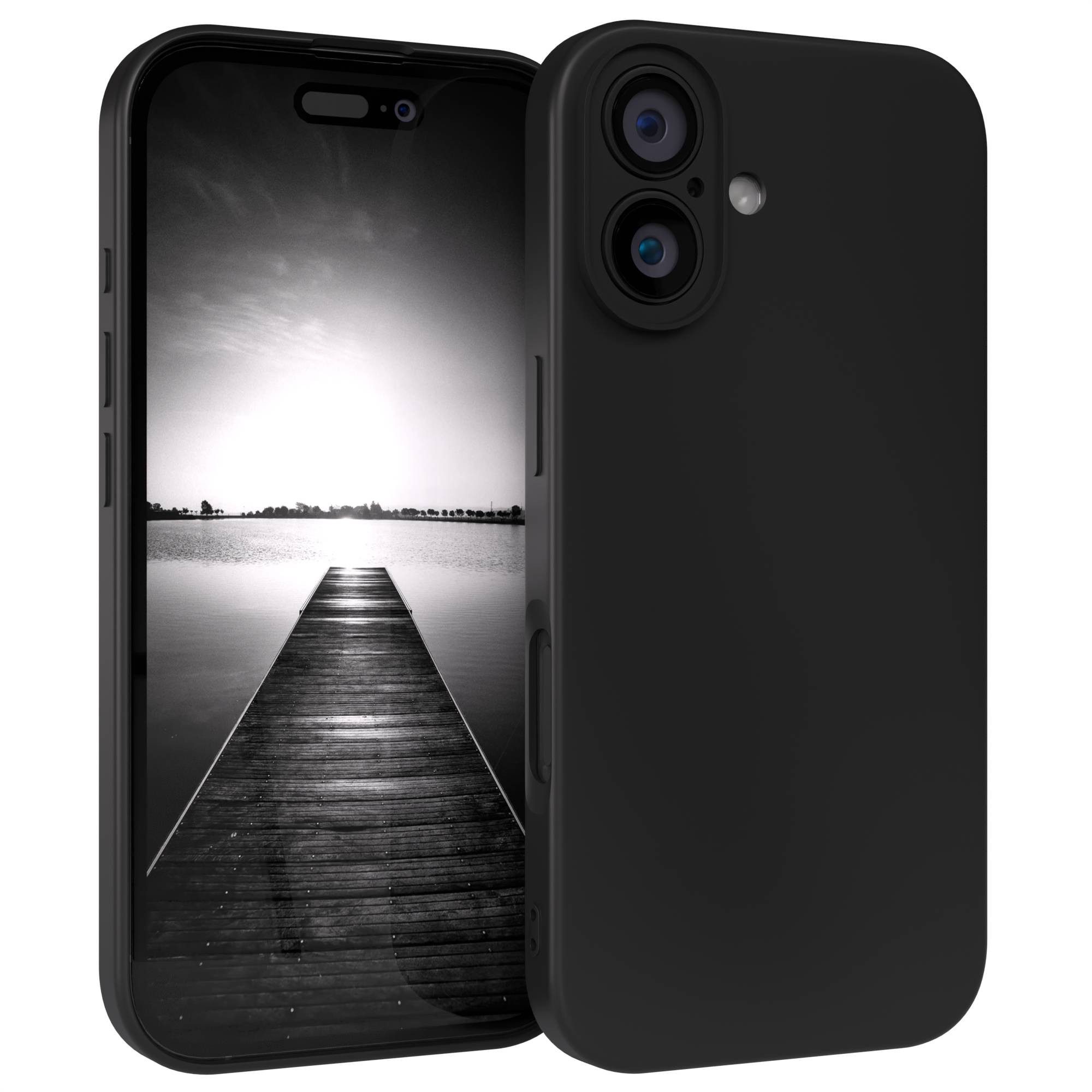 EAZY CASE Handyhülle für Apple iPhone 16 Hülle Silikon 6,1 Zoll, Silikon Schutzhülle mit Kameraschutz kratzfest Back Cover Etui Schwarz