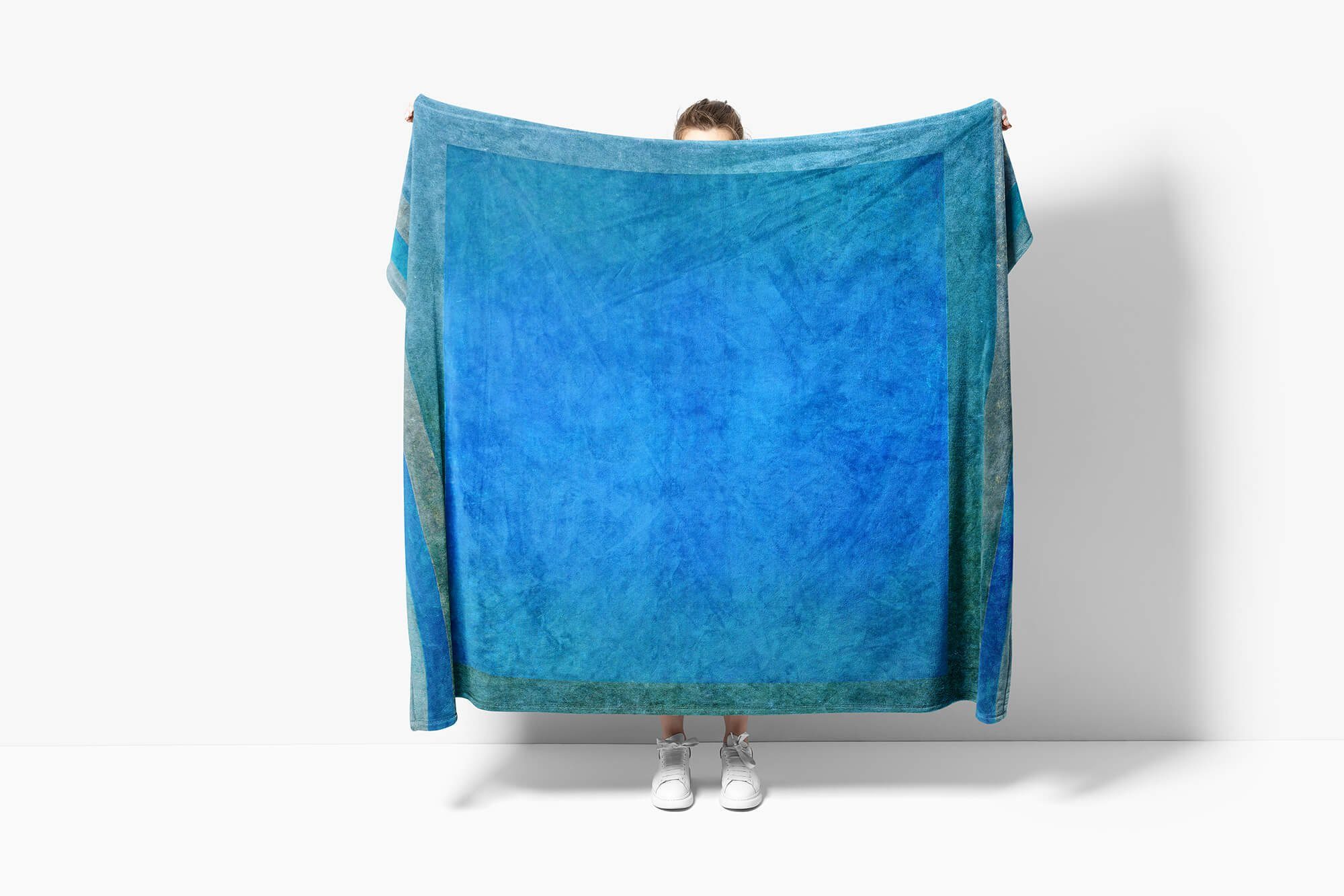Sinus Art mit Handtuch Handtuch Fotomotiv Kuscheldecke (1-St), Streifen, Abstrakt Baumwolle-Polyester-Mix Strandhandtuch Handtücher Saunatuch Blau