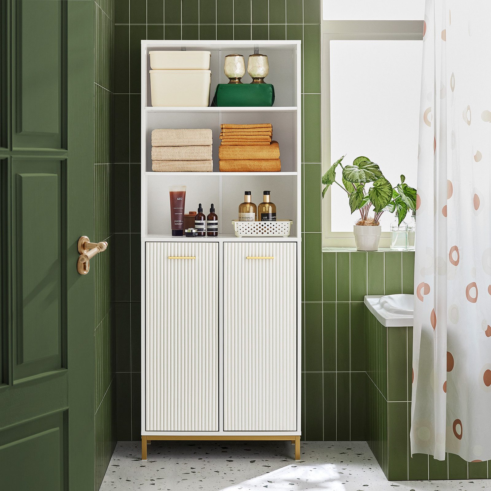 SoBuy Hochschrank Breiter Badschrank mit Wäschesack Wäscheschrank Weiß BZR1 günstig online kaufen