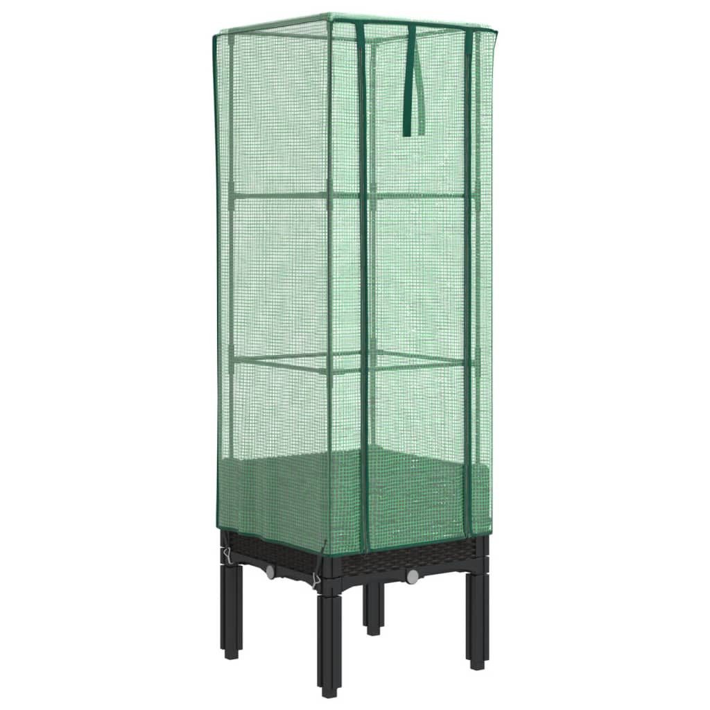vidaXL Hochbeet Hochbeet mit Gewächshaus-Aufsatz Rattan-Optik 40x40x140 cm (1 St)
