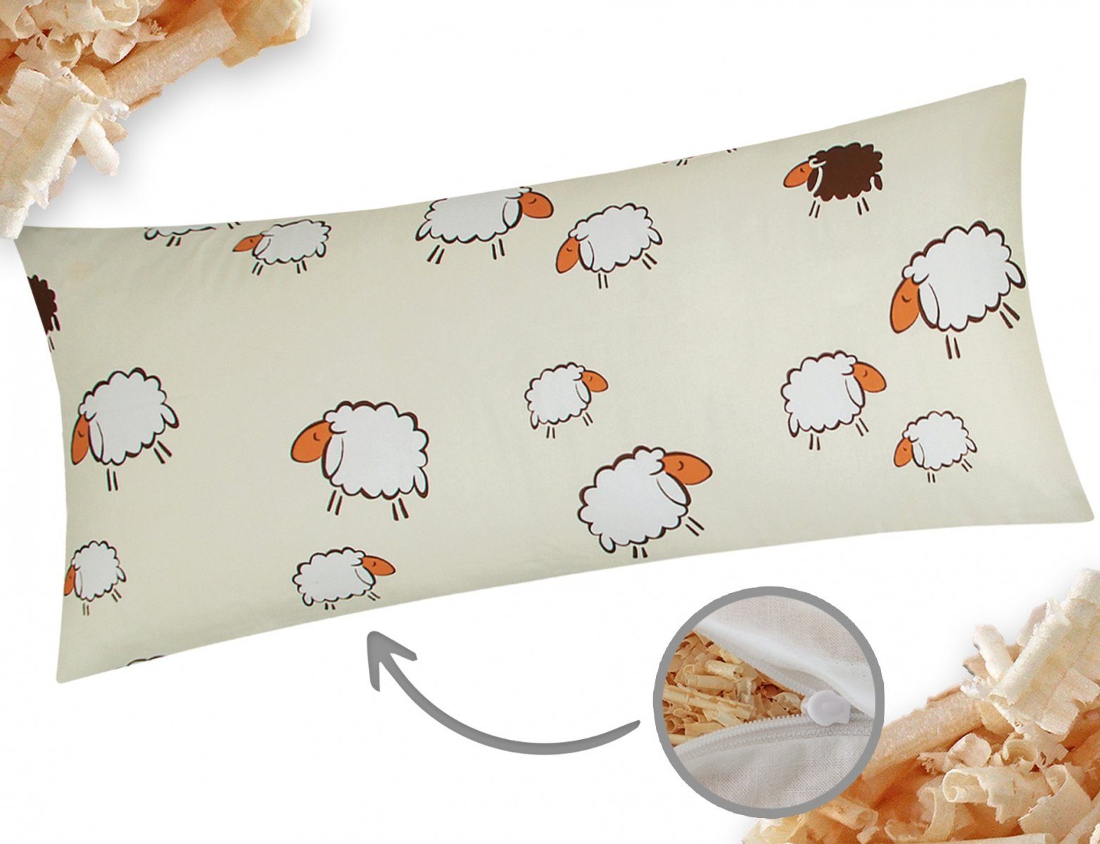Heubergshop Zirbenkissen, 1-tlg., 40x80cm Gefüllt mit Zirben - Schafe in gelb (Zirbe-99/3-40x80)