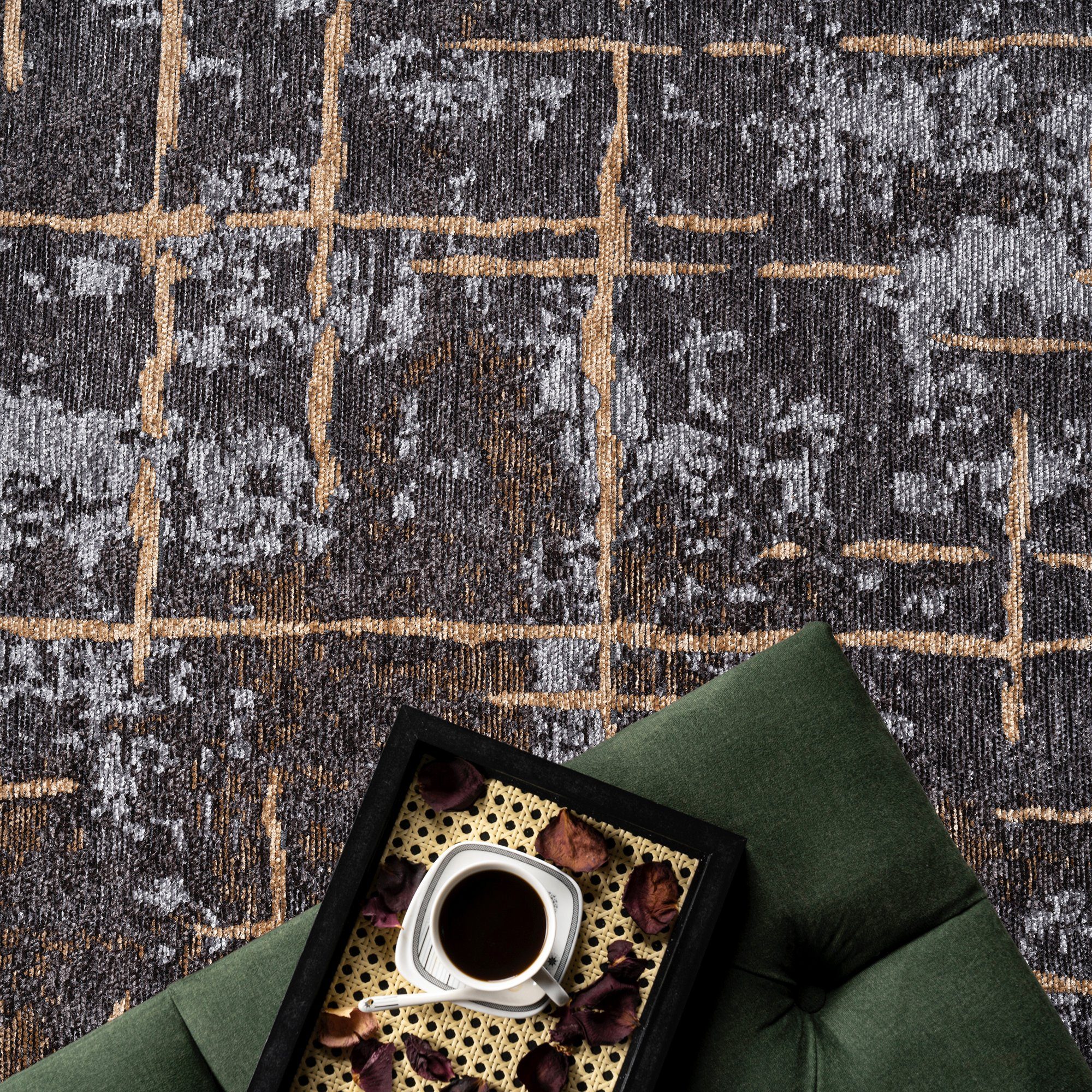 Eleganter Modern SOHO, 8 Streifen-Grau Jimri, Rechteckig, Flachgewebe mm, Teppich Wohnzimmer, Höhe: Teppich, Kurzflor