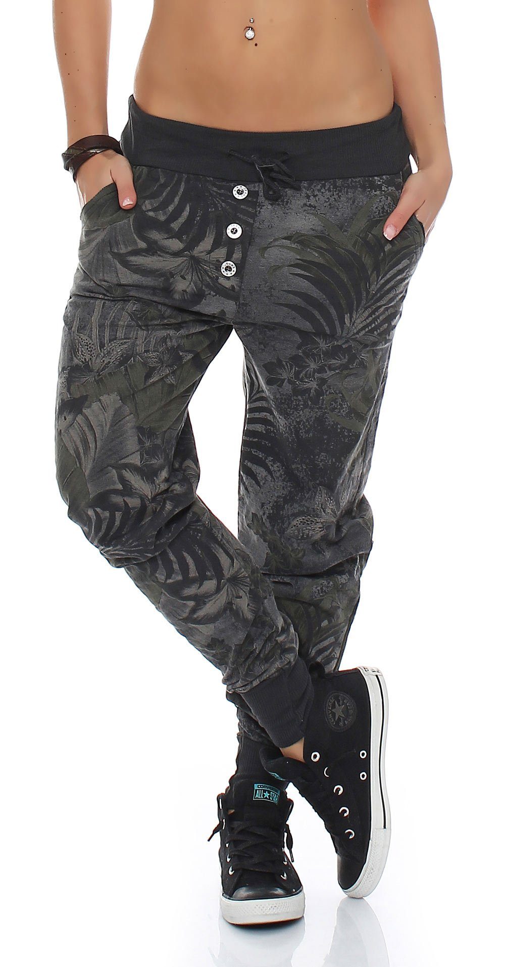 malito more than fashion Jogginghose 83728 Sweatpants mit Jungelprint dunkelgrau