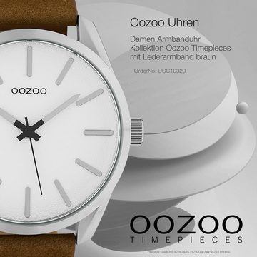 OOZOO Quarzuhr Oozoo Unisex Armbanduhr Timepieces Analog, (Analoguhr), Damen, Herrenuhr rund, extra groß (ca. 48mm) Lederarmband braun
