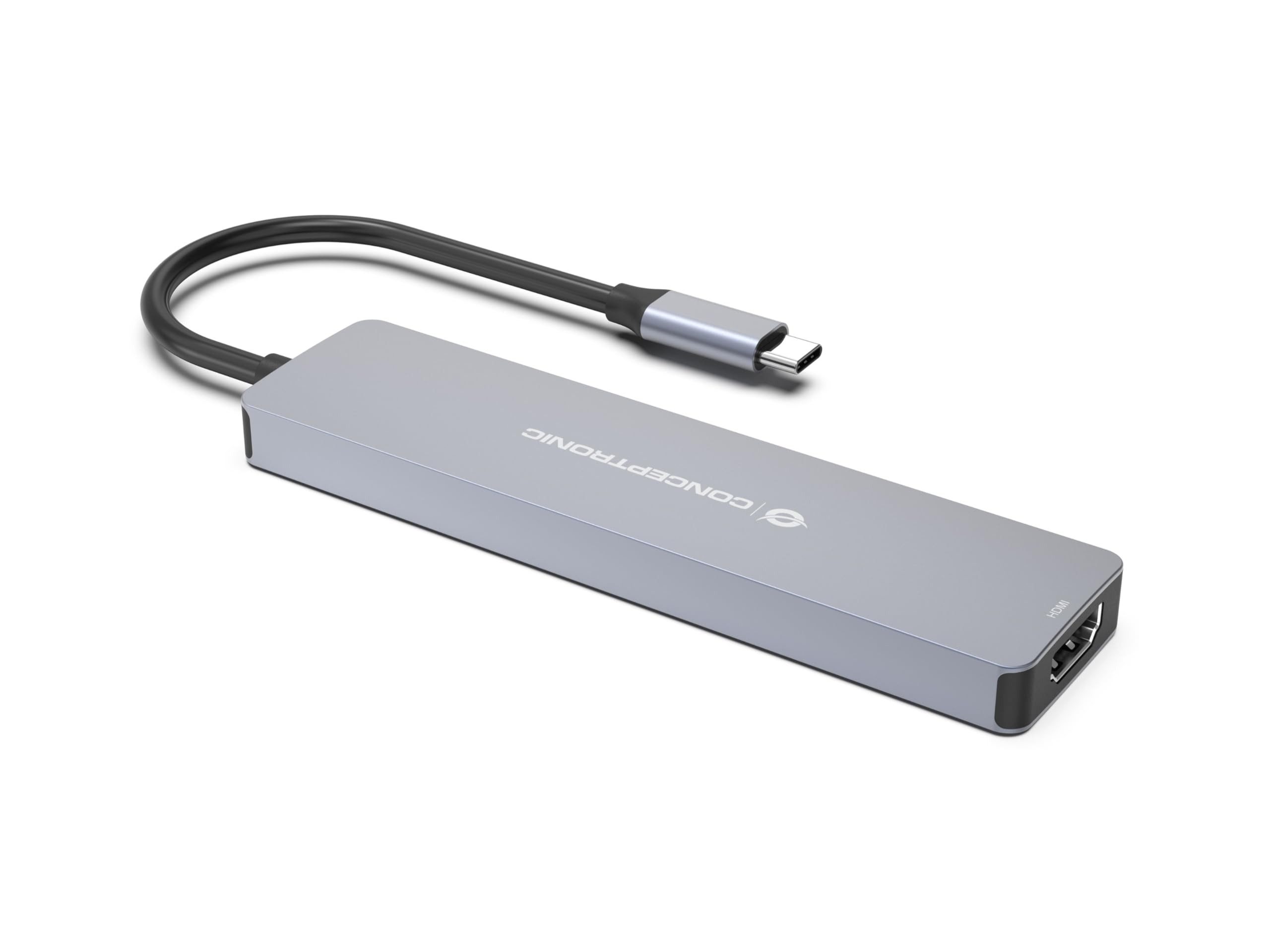 Conceptronic Laptop-Dockingstation DONN28G, 7-in-1 USB-C Dockingstation mit 4K HDMI, USB 3.2 Gen 1, SD & MicroSD