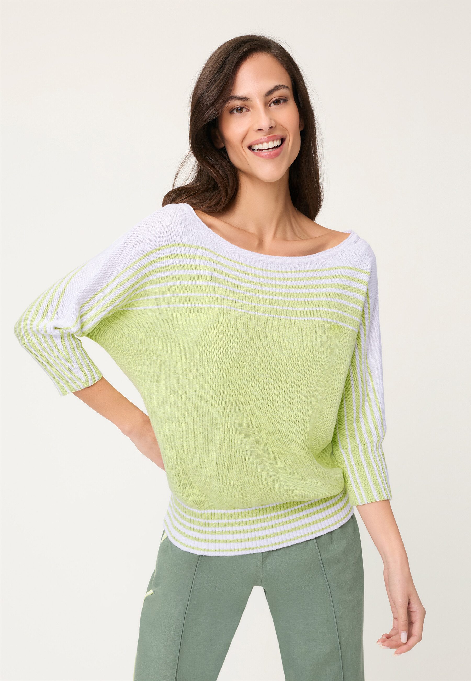 Olsen Strickpullover Pullover mit Fledermausärmeln und U-Boot-Ausschnitt