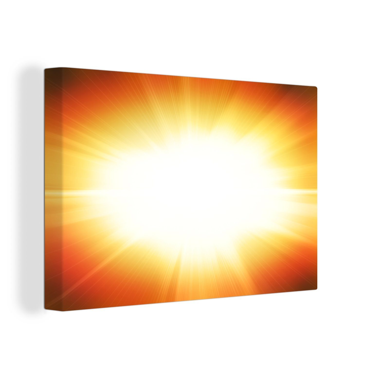 Blitz, 30x20 Orangefarbenes einen OneMillionCanvasses® St), Leinwandbild weißen (1 Glühen cm Wanddeko, Leinwandbilder, um Wandbild Aufhängefertig,