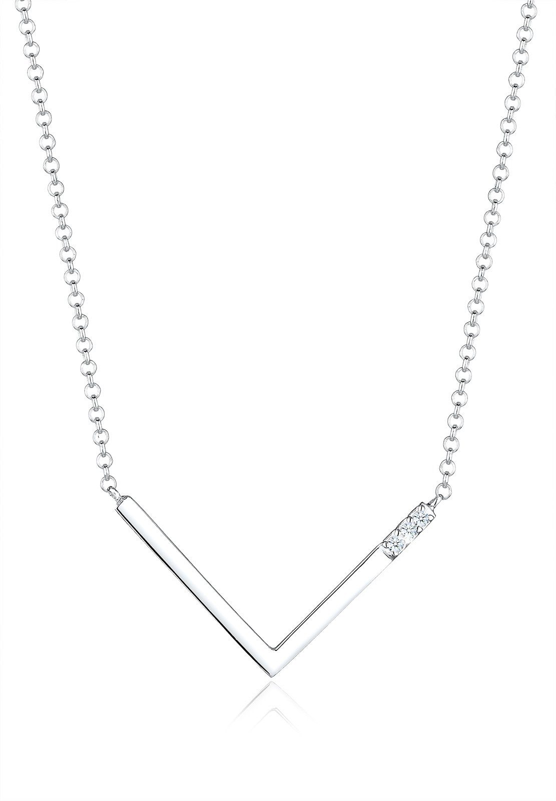 Elli DIAMONDS Kette mit Anhänger V-Kette Geo Diamant (0.045 ct) 925 Silber, Dreieck