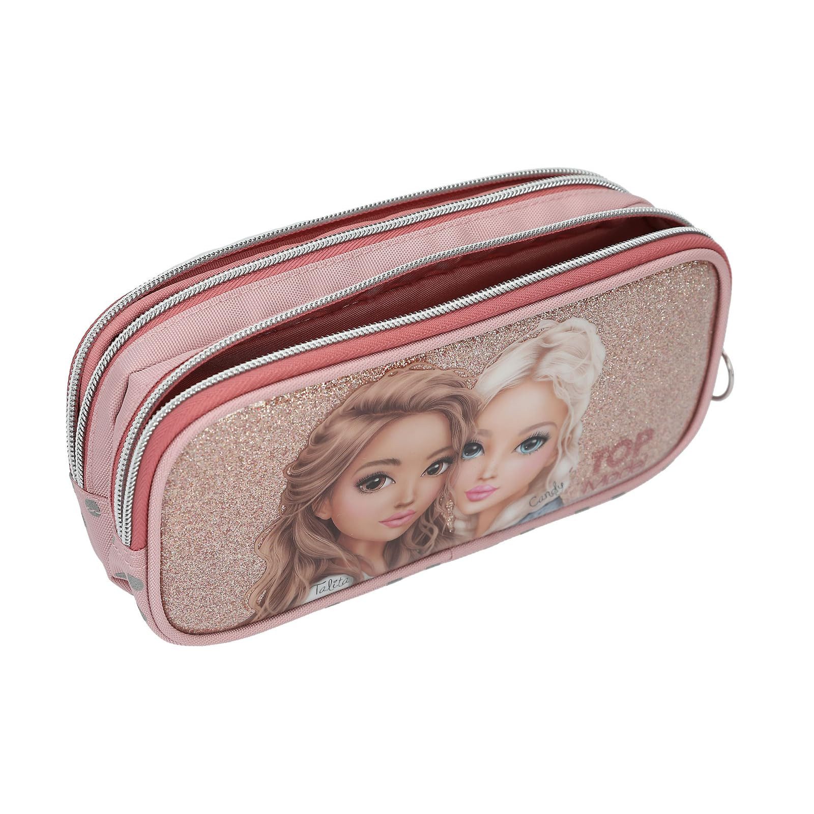 Depesche Federmäppchen Schlampertasche Rosa mit Model-Motiv, 25 cm Länge, Dots-Design, ideal für Schule