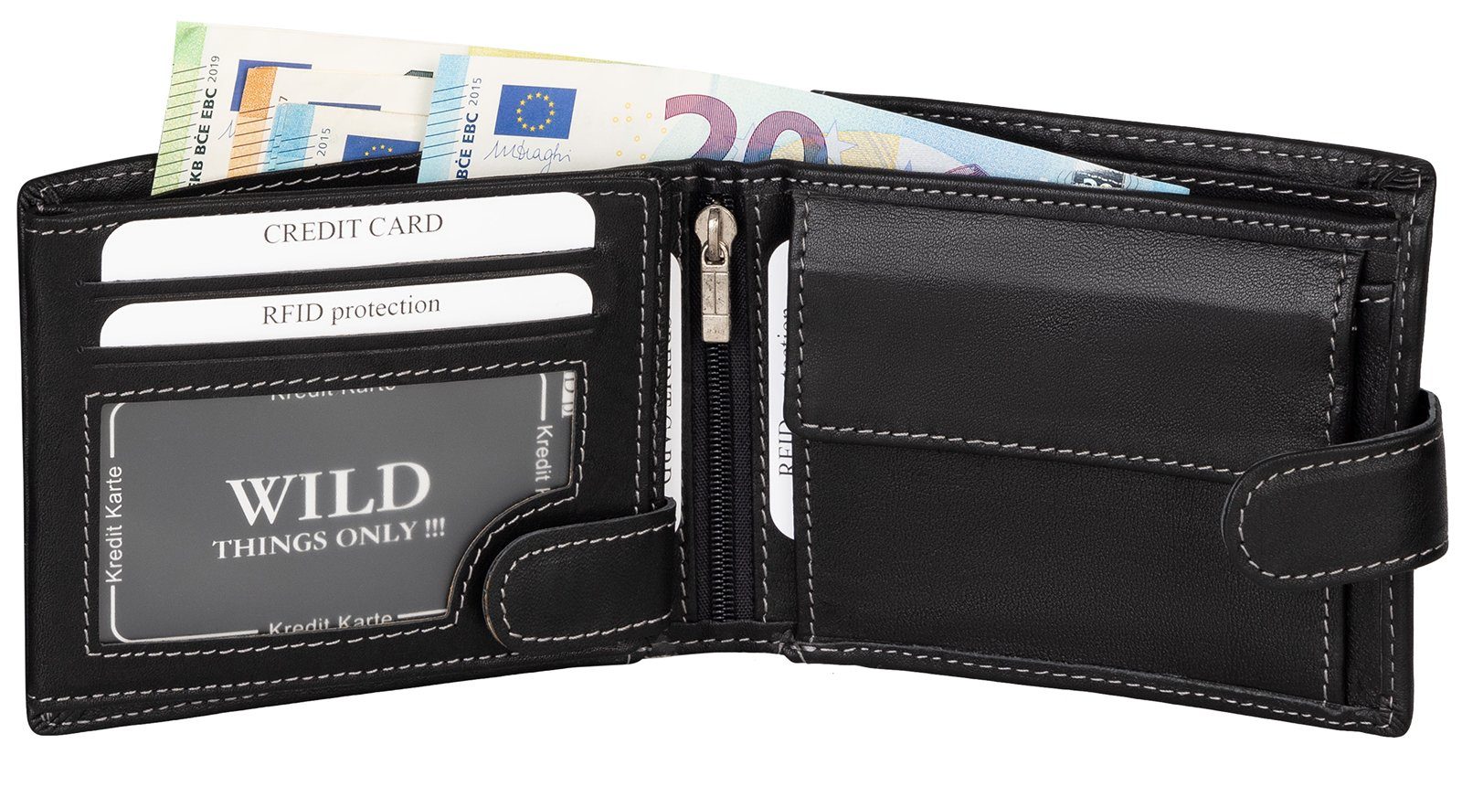 Wild Things Only !!! Geldbörse RFID echt Leder Portemonnaie Geldbörse Riegelbörse Herren Querformat, RFID Schutz – Bild 3 von 5